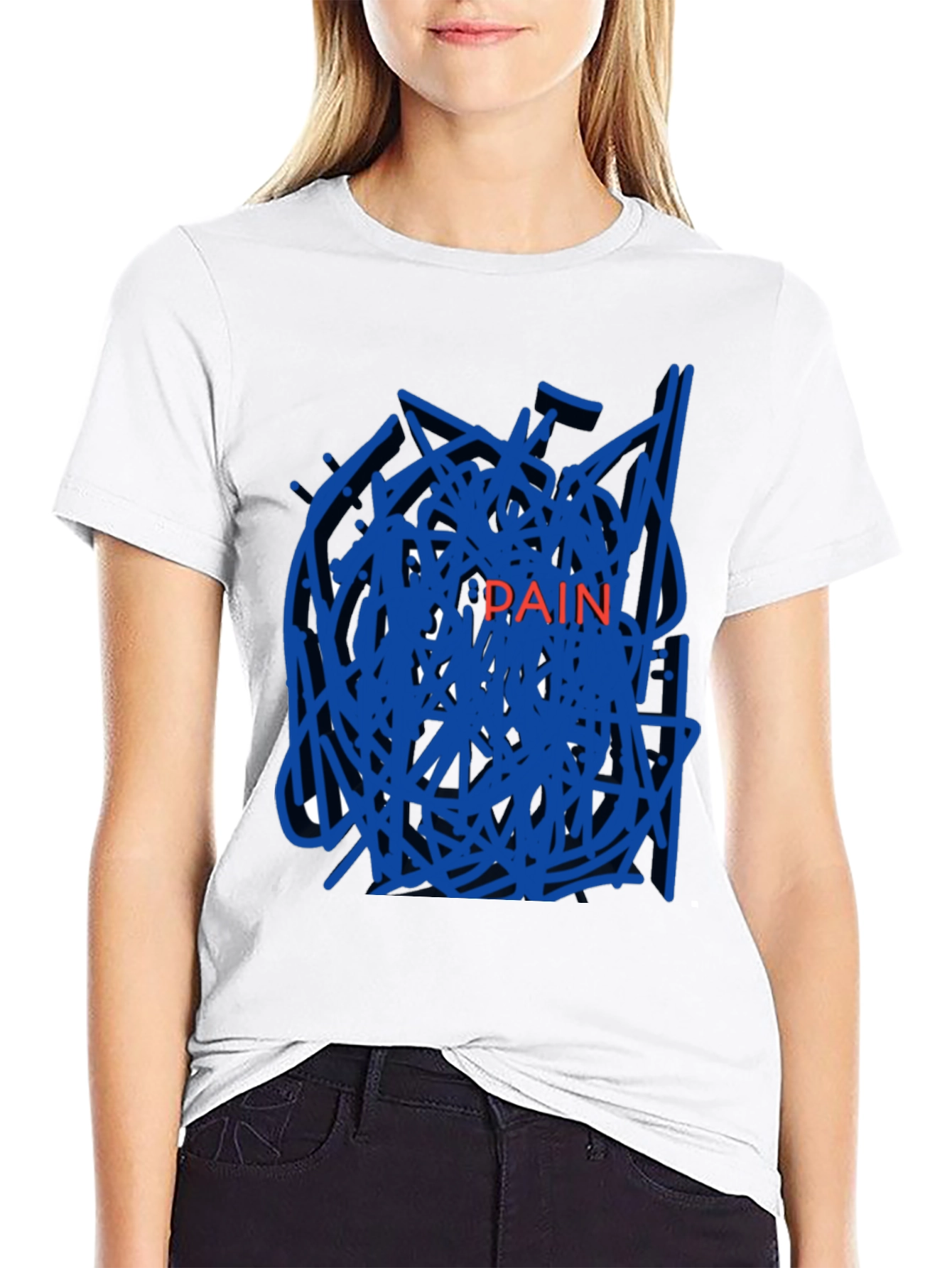 Black Edgy "Pain" Graphic Black T-Shirt view 9