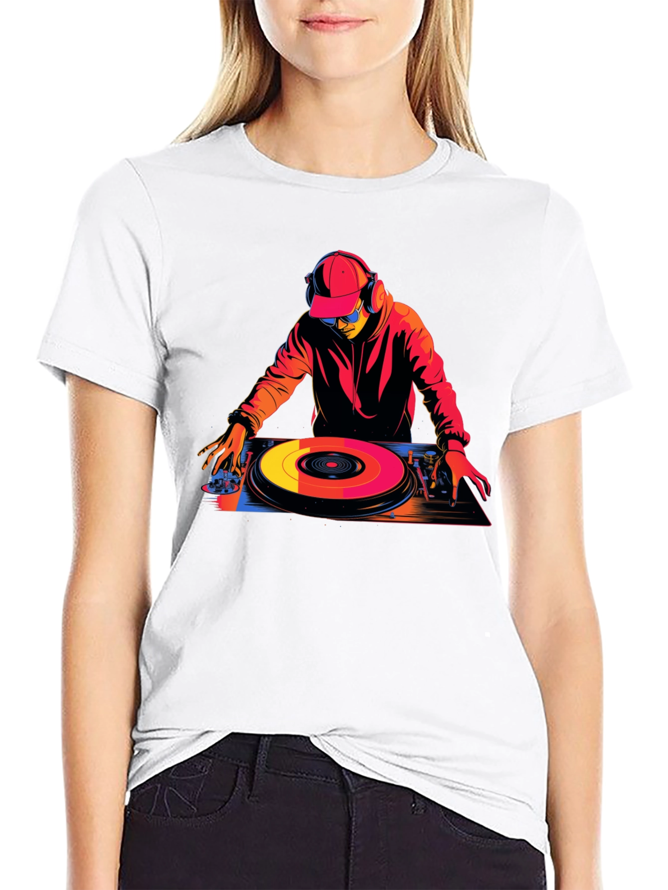 Black DJ Turntable Graphic Tee - Black Cotton Blend T-Shirt view 9