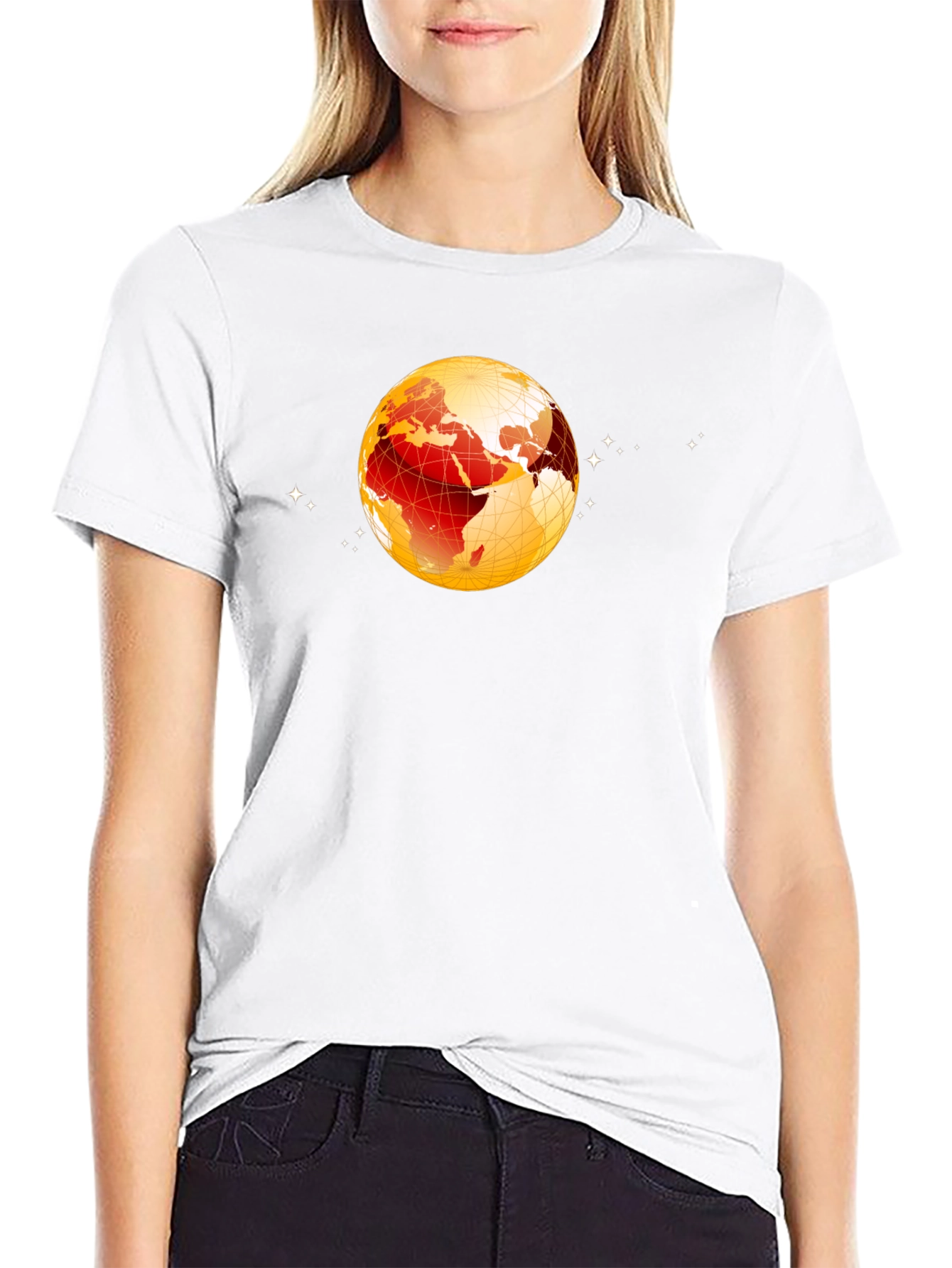 Black Global Sphere Graphic Tee - Black Cotton T-Shirt view 9