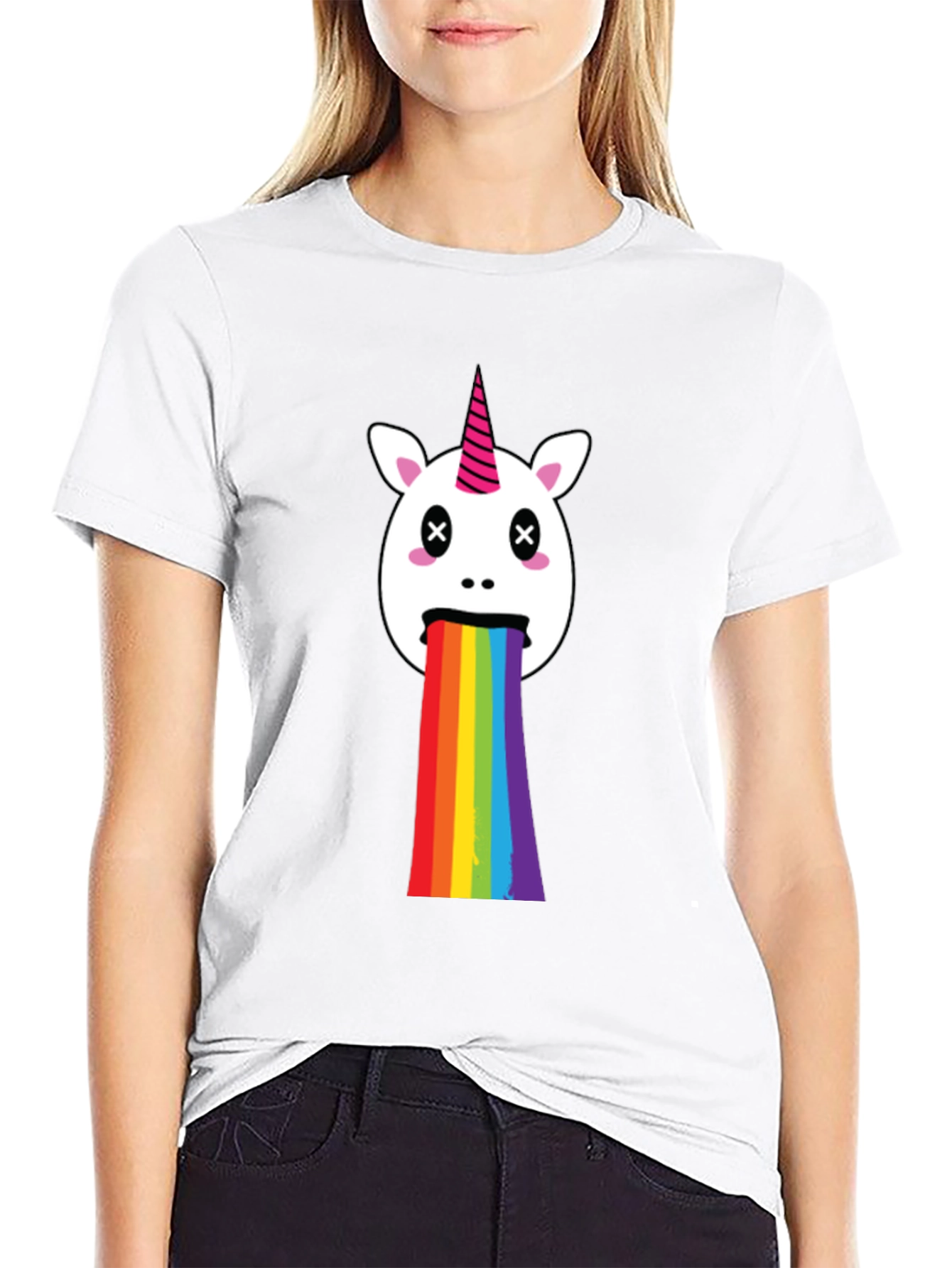 Black Unicorn Rainbow Puke Graphic Tee view 9