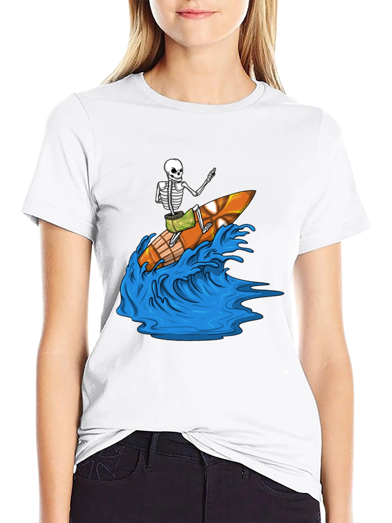 Black Surfing Skeleton Graphic Tee - Black view 9