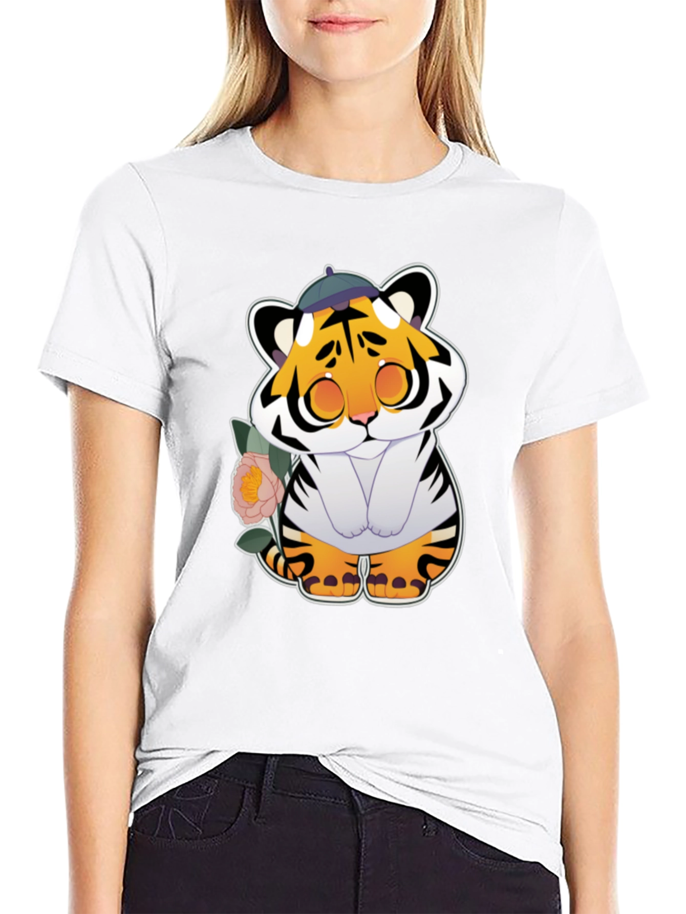 Black Cute Tiger Graphic Tee - Unisex Black T-Shirt view 9