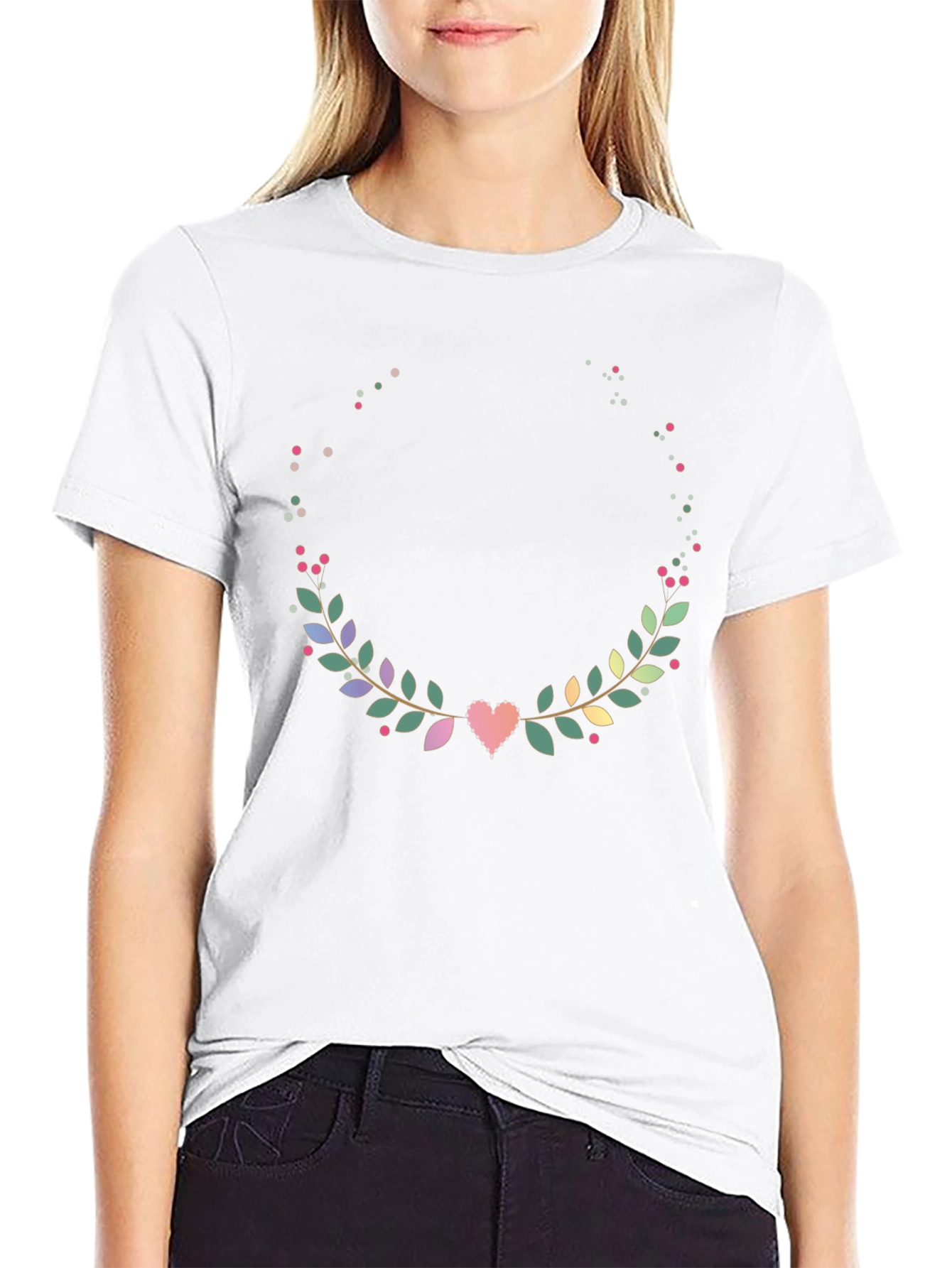 Black Floral Heart Wreath T-Shirt - Stylish Graphic Tee view 9
