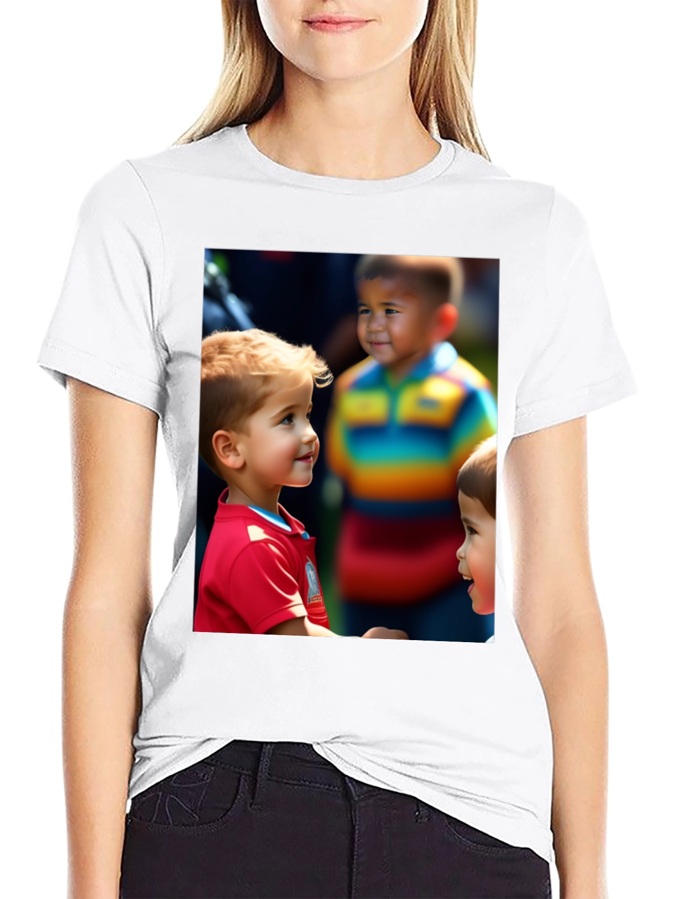 Black Unique T-Shirt with Adorable Children Print view 9
