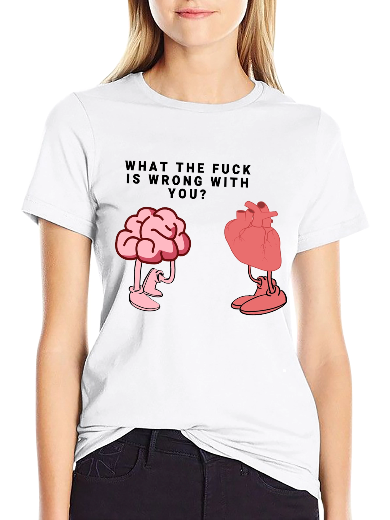 Black WTF Wrong With You Brain and Heart T-Shirt view 9