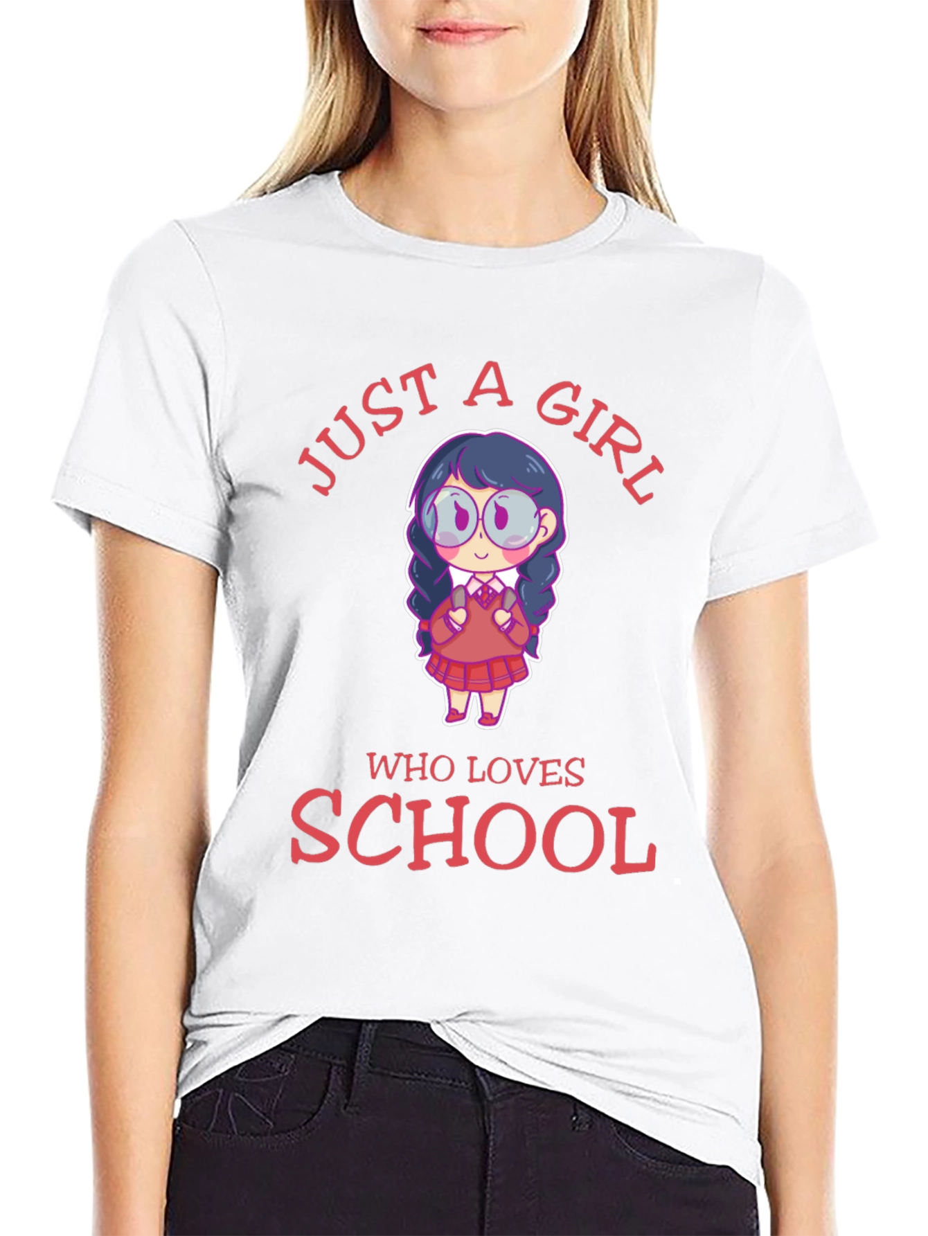 Black Just A Girl Who Loves School T-Shirt view 9