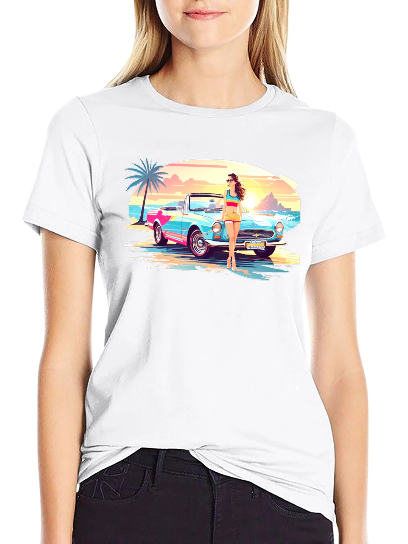 Black Retro Beach Car T-Shirt - Vacation Style view 9