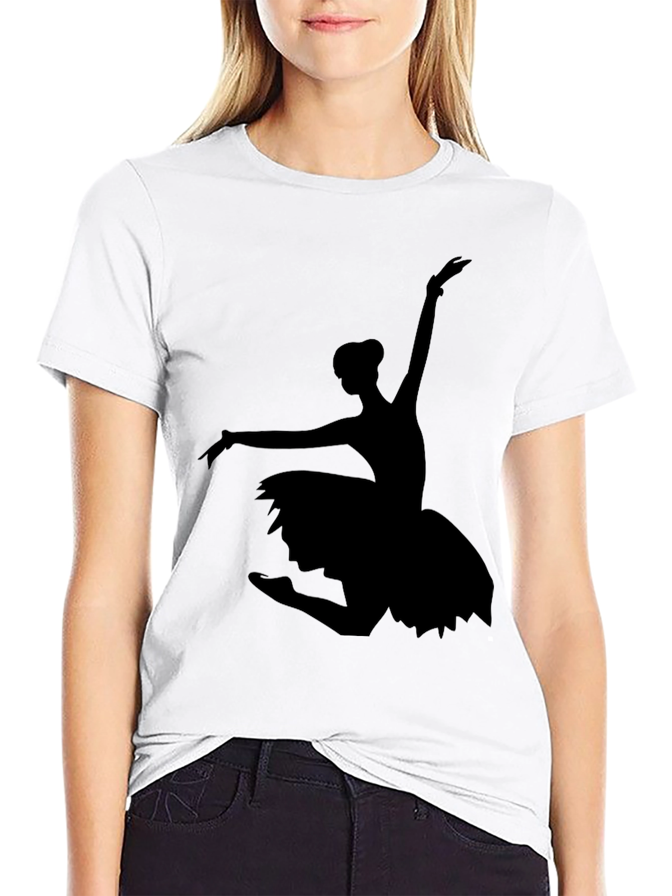 Black Ballet Dancer Silhouette Graphic Tee - Black view 9