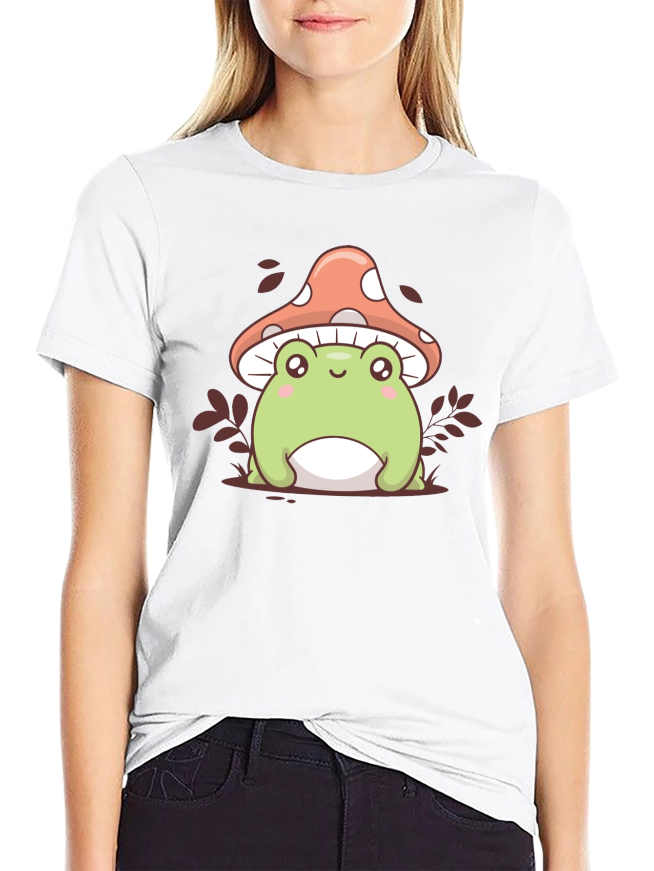 Black Cute Frog & Mushroom Graphic Tee view 9
