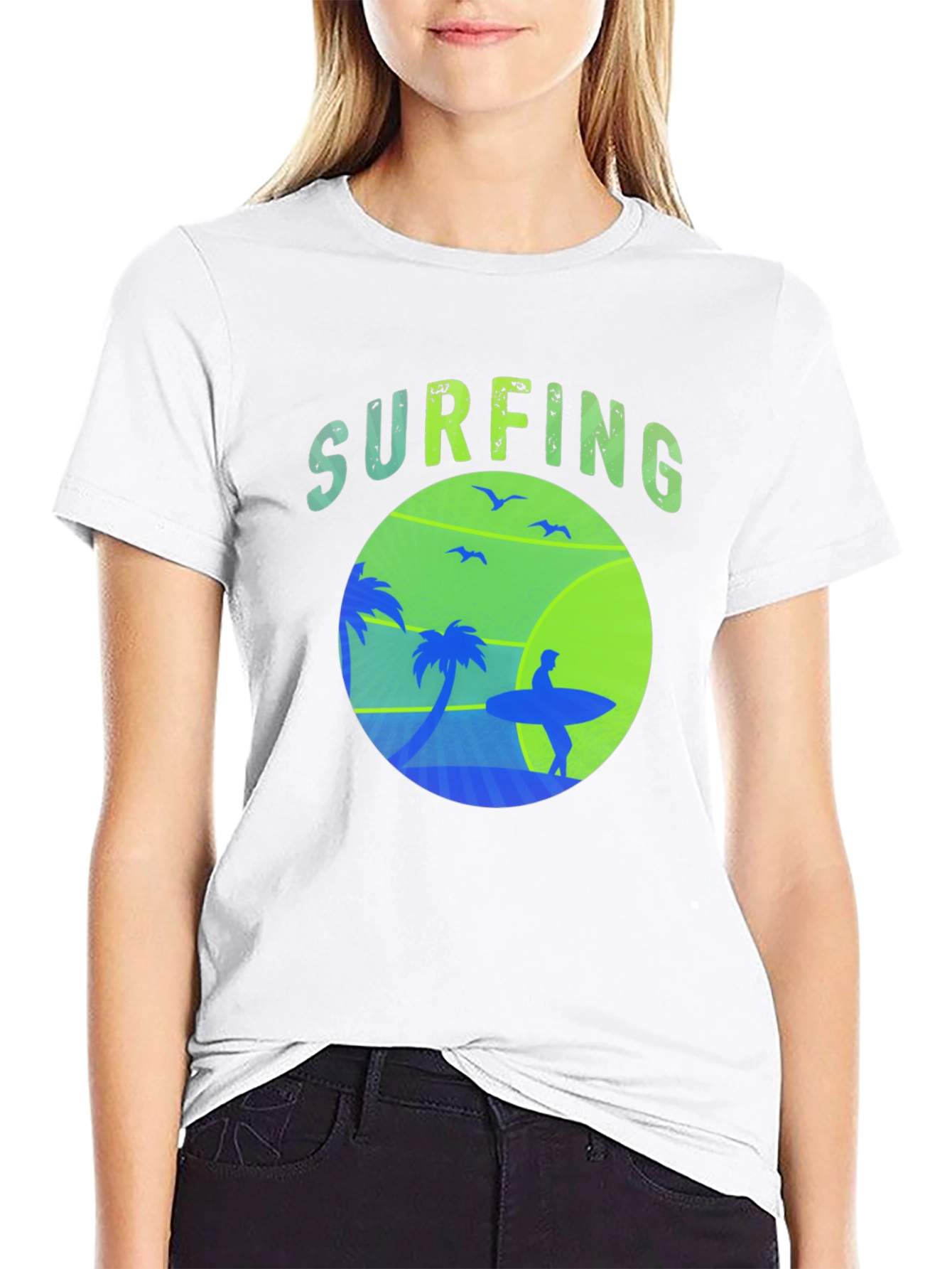 Black Surfing Graphic Tee - Black Crew Neck view 9