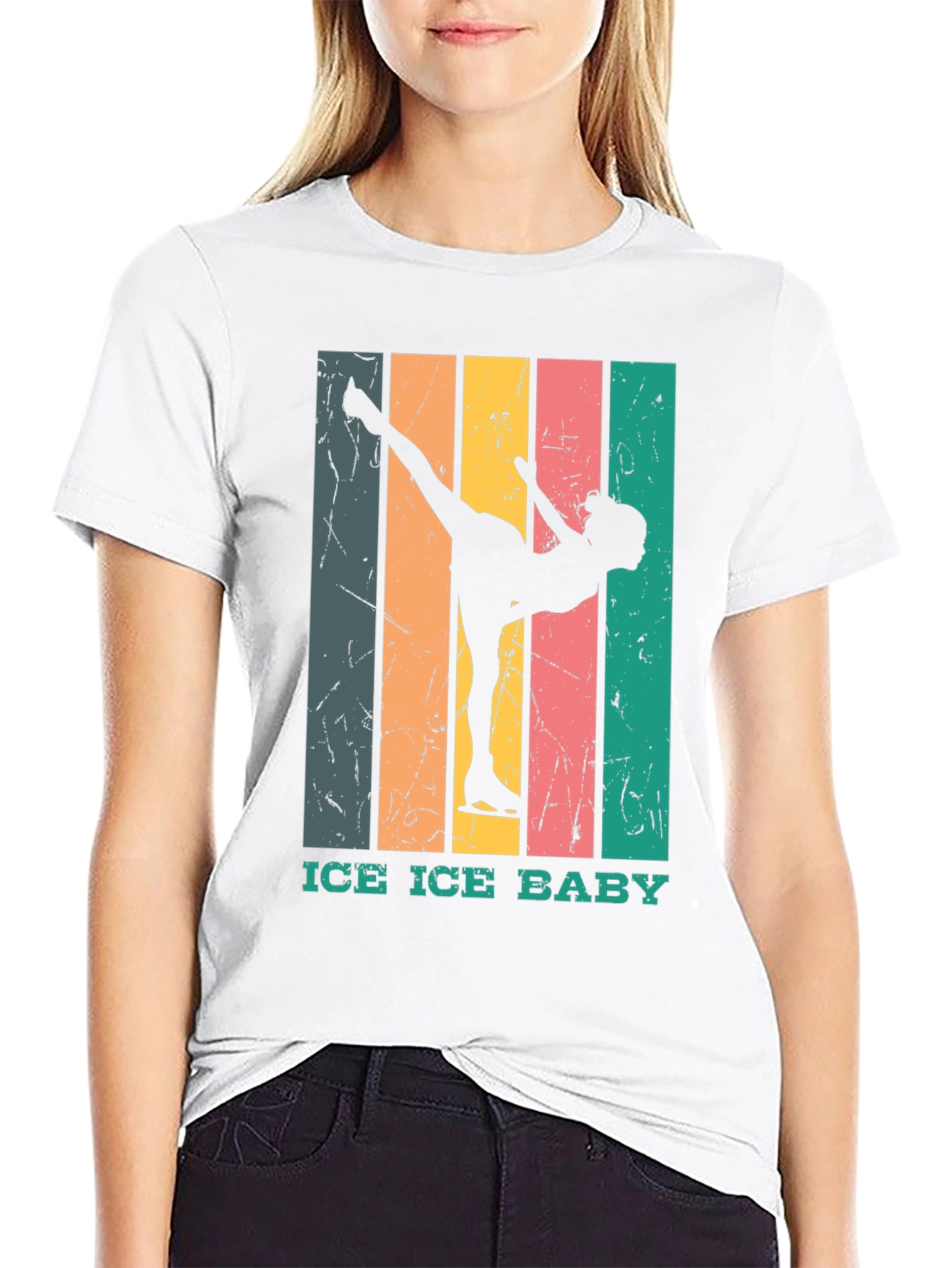 Black Retro Ice Skating T-Shirt - "Ice Ice Baby" Design view 9