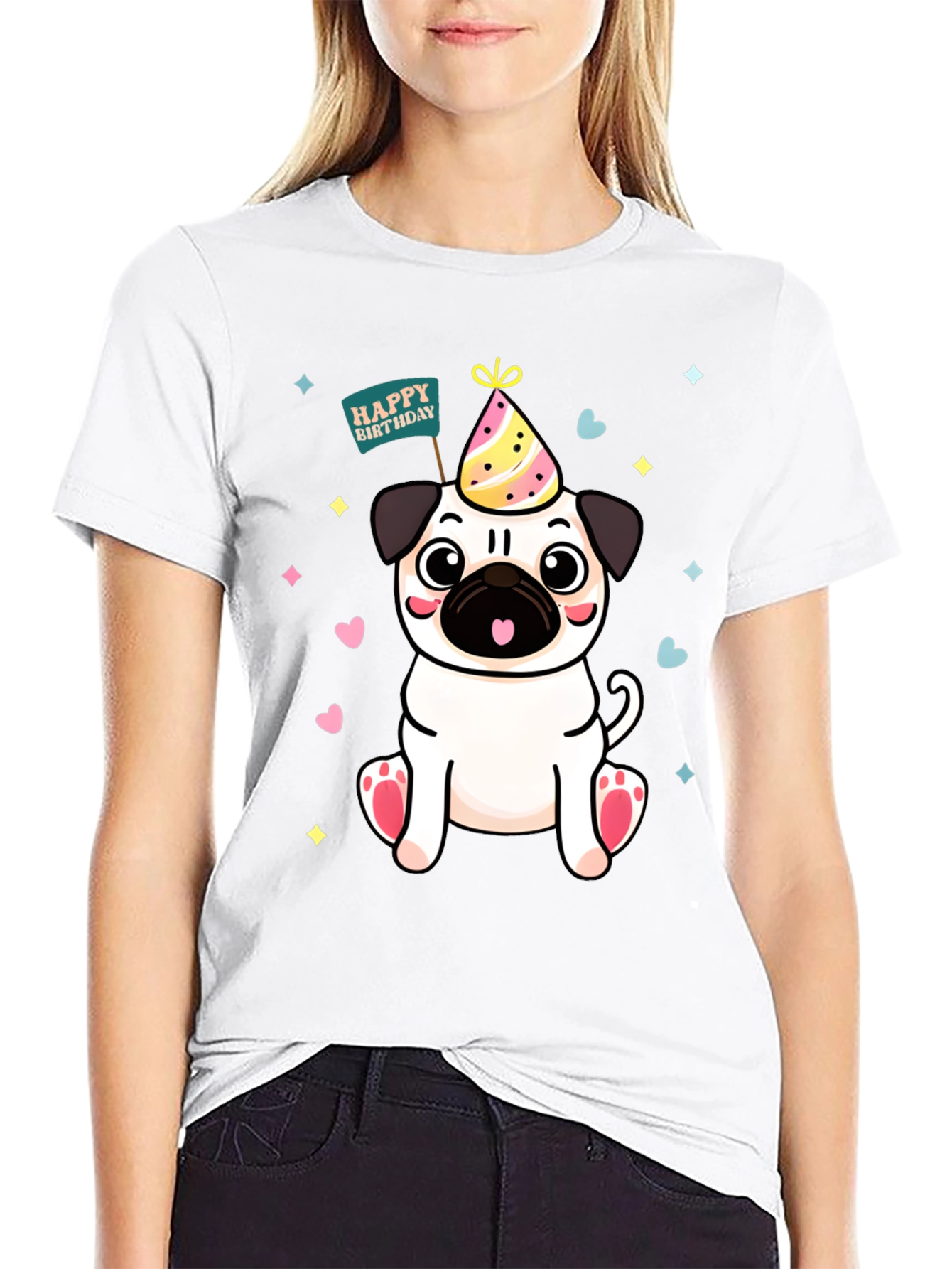 Black Cute Pug Birthday T-Shirt view 9