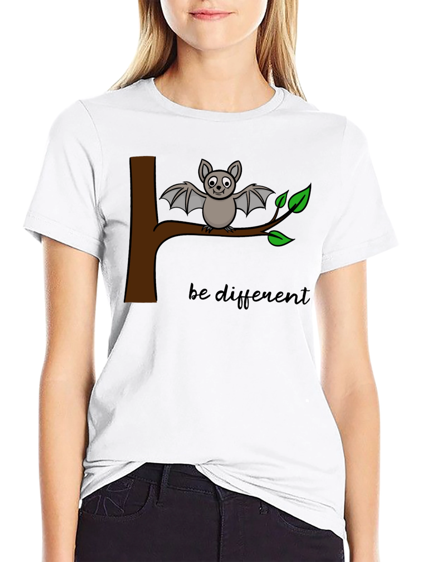 Black Be Different Bat Graphic Tee - Black Cotton Casual Shirt view 9