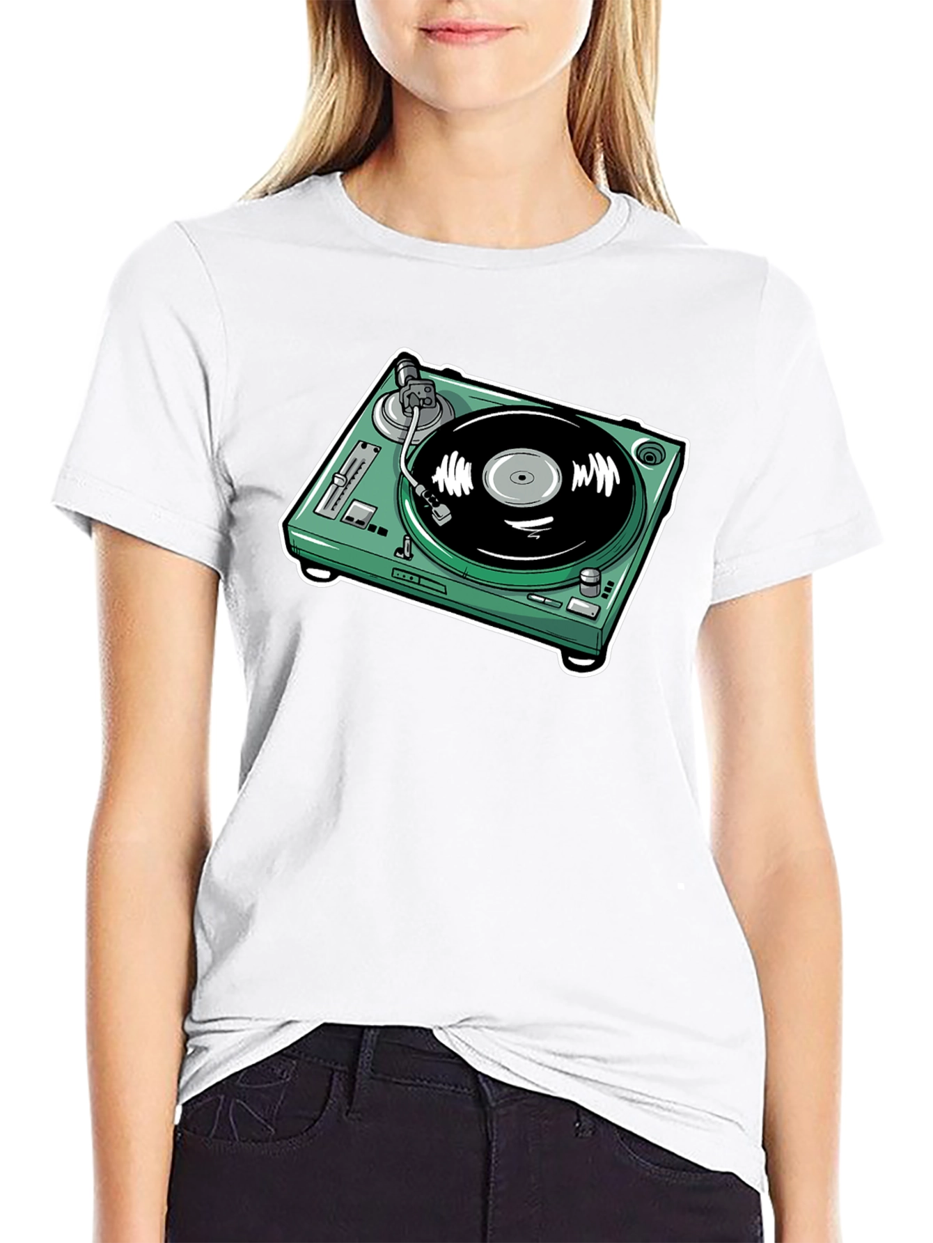 Black Turntable Graphic T-Shirt - Black Cotton Tee view 9