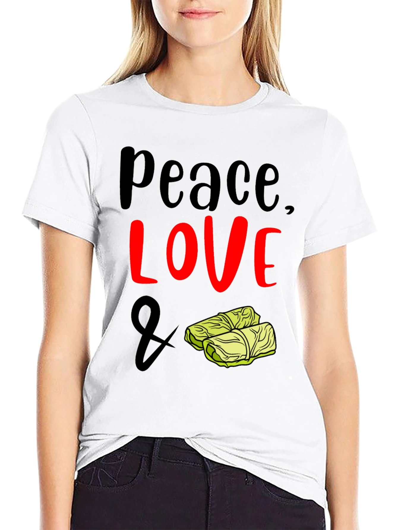 Black Peace, Love & Cabbage Roll T-Shirt view 9