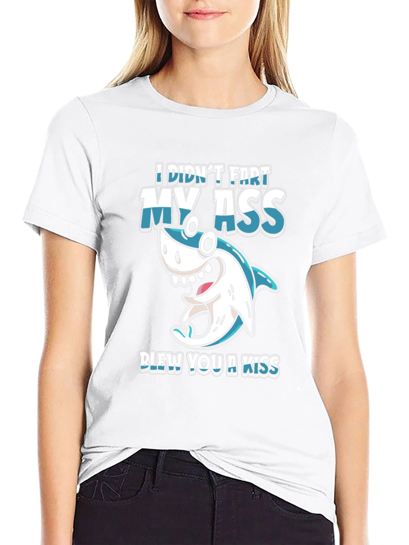 Black Funny Shark Fart Kiss T-Shirt - Humor Tee view 9