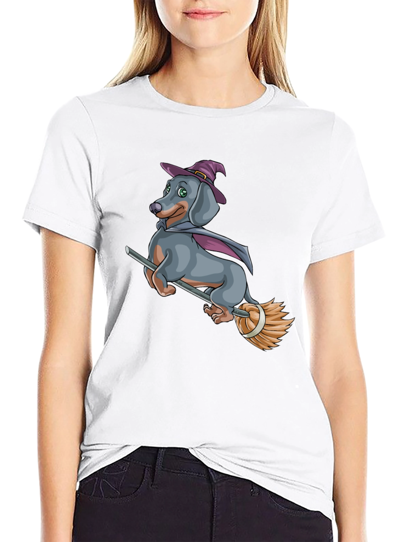 Black Witch Dachshund T-Shirt - Halloween Dog Tee view 9