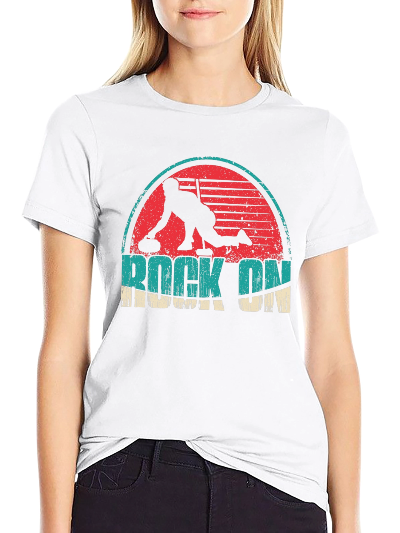 Black Rock On Curling Graphic Tee - Retro Design view 9