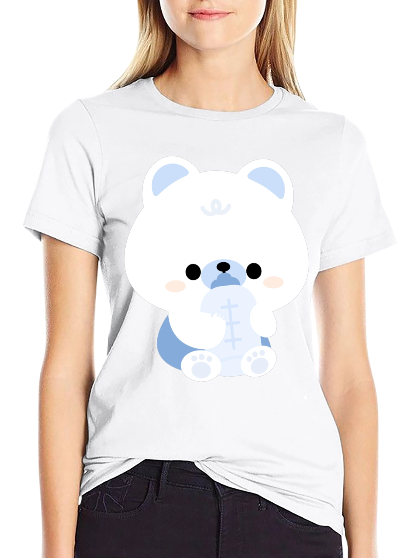 Black Cute Cartoon Bear Black T-Shirt view 9