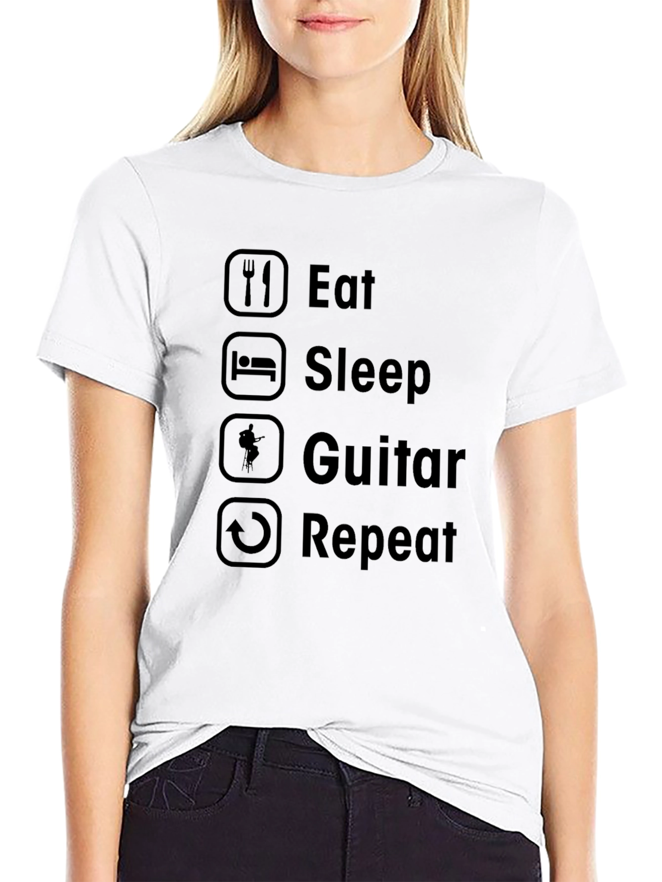 Black Eat Sleep Guitar Repeat T-Shirt - Musician Humor Tee view 9