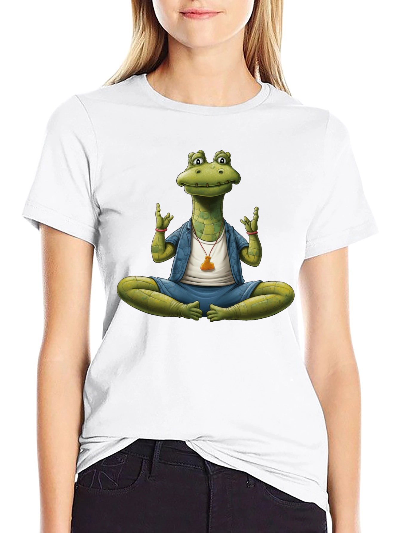 Black Yoga Alligator T-Shirt - Meditating Reptile Tee view 9