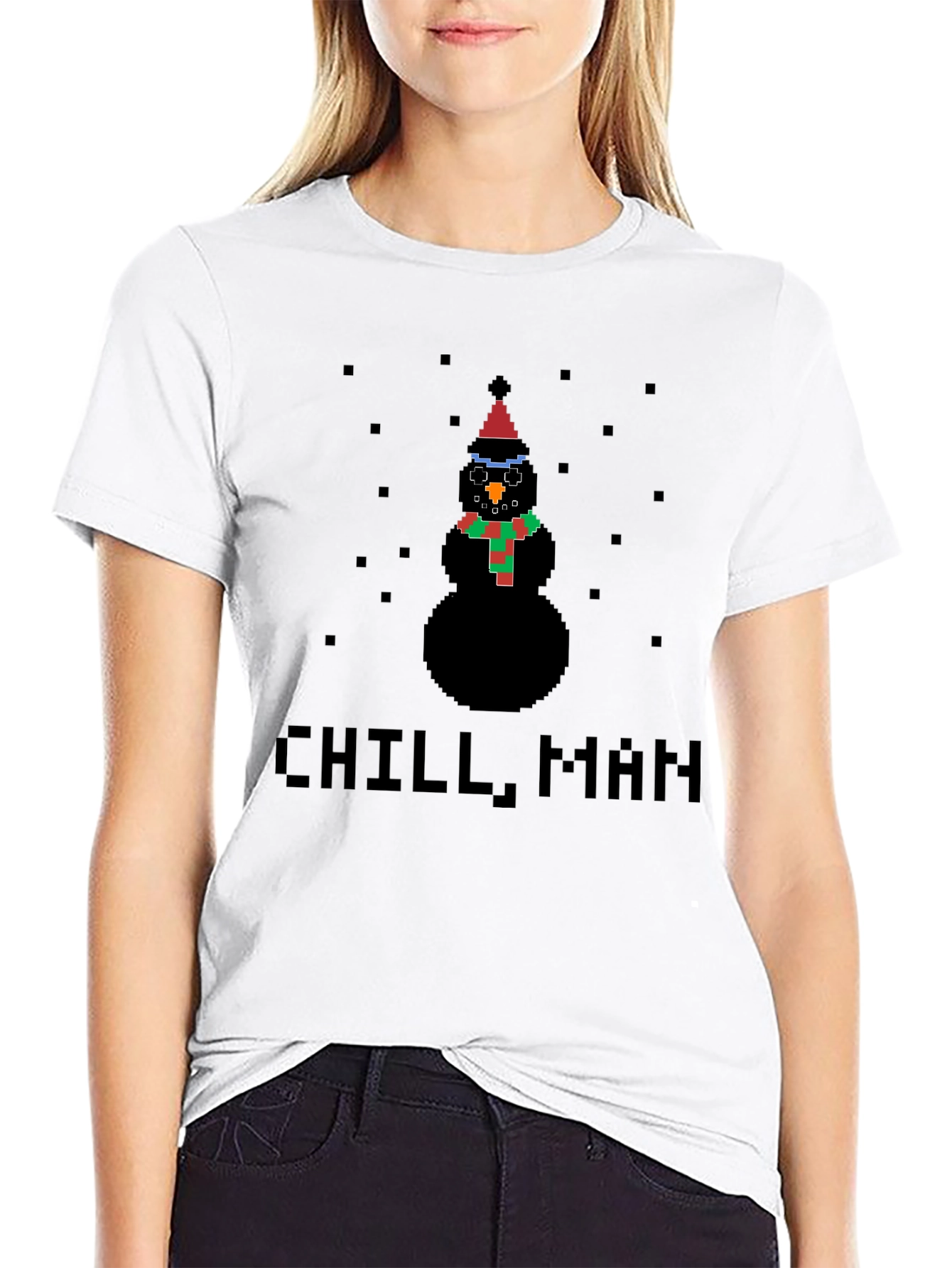 Black Pixel Snowman Chill Man Black T-Shirt view 9