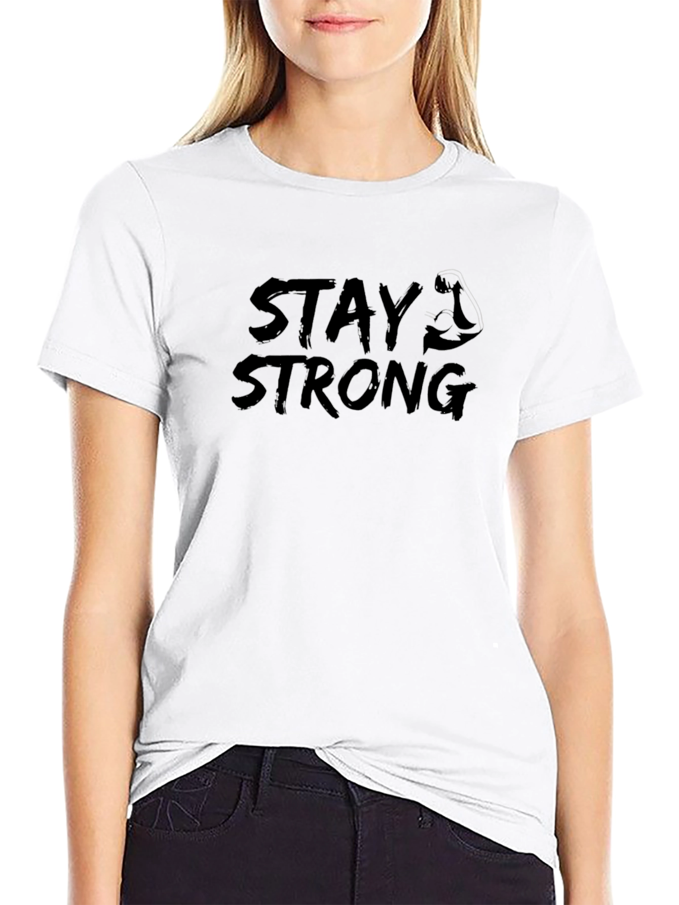 Black Stay Strong Graphic Tee - Black Cotton Fitness Shirt view 9