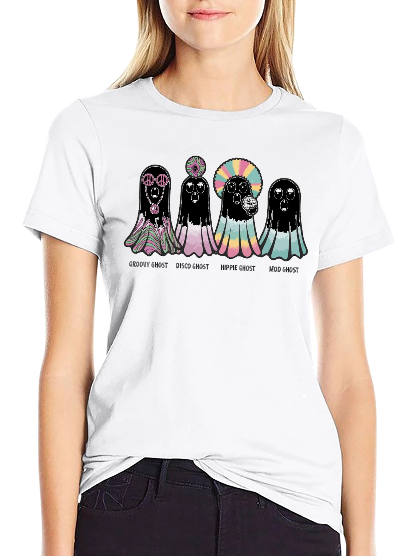 Black Groovy Ghost T-Shirt - Halloween Fun view 9