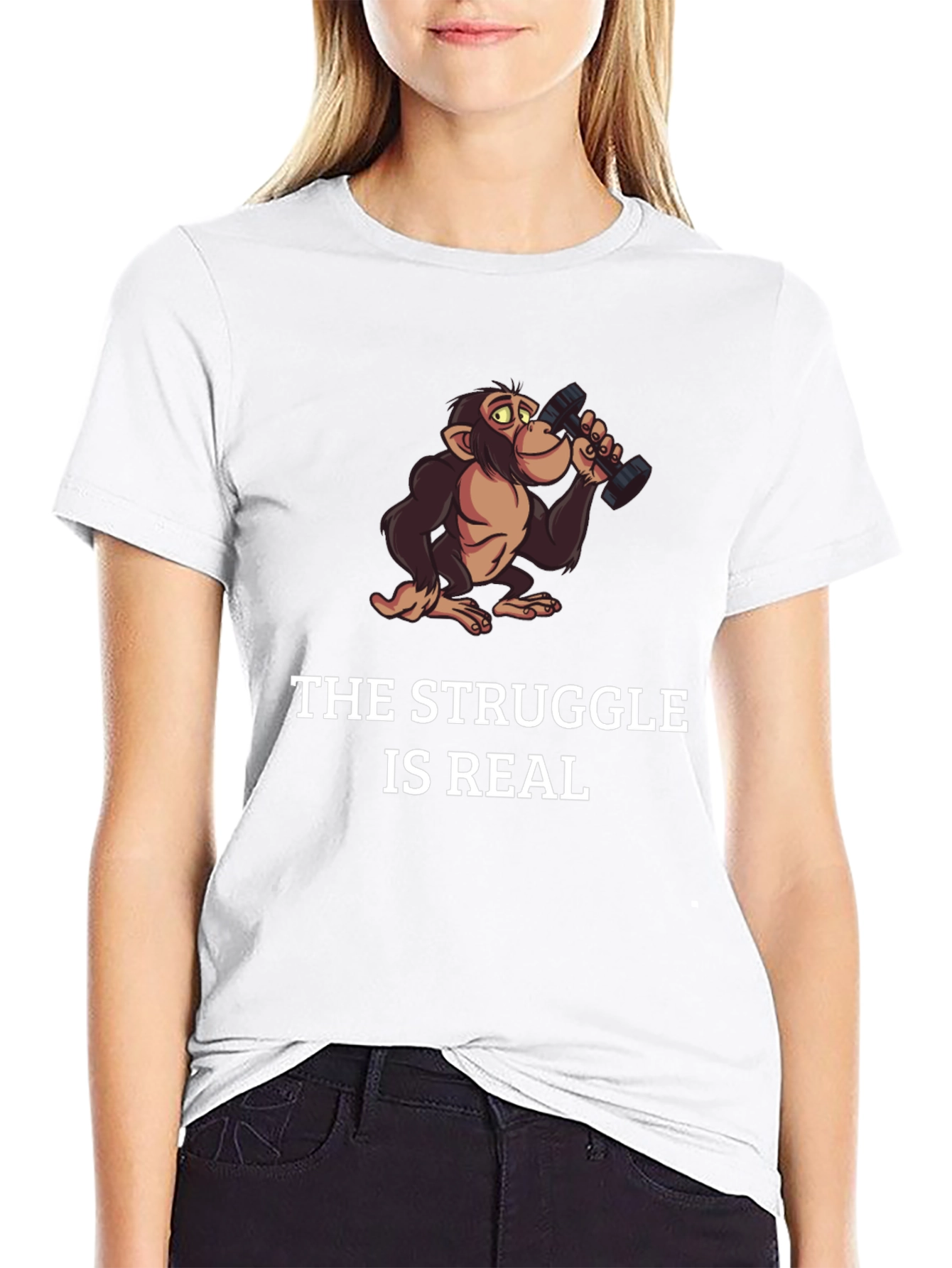 Black Funny Monkey The Struggle is Real Black T-Shirt view 9