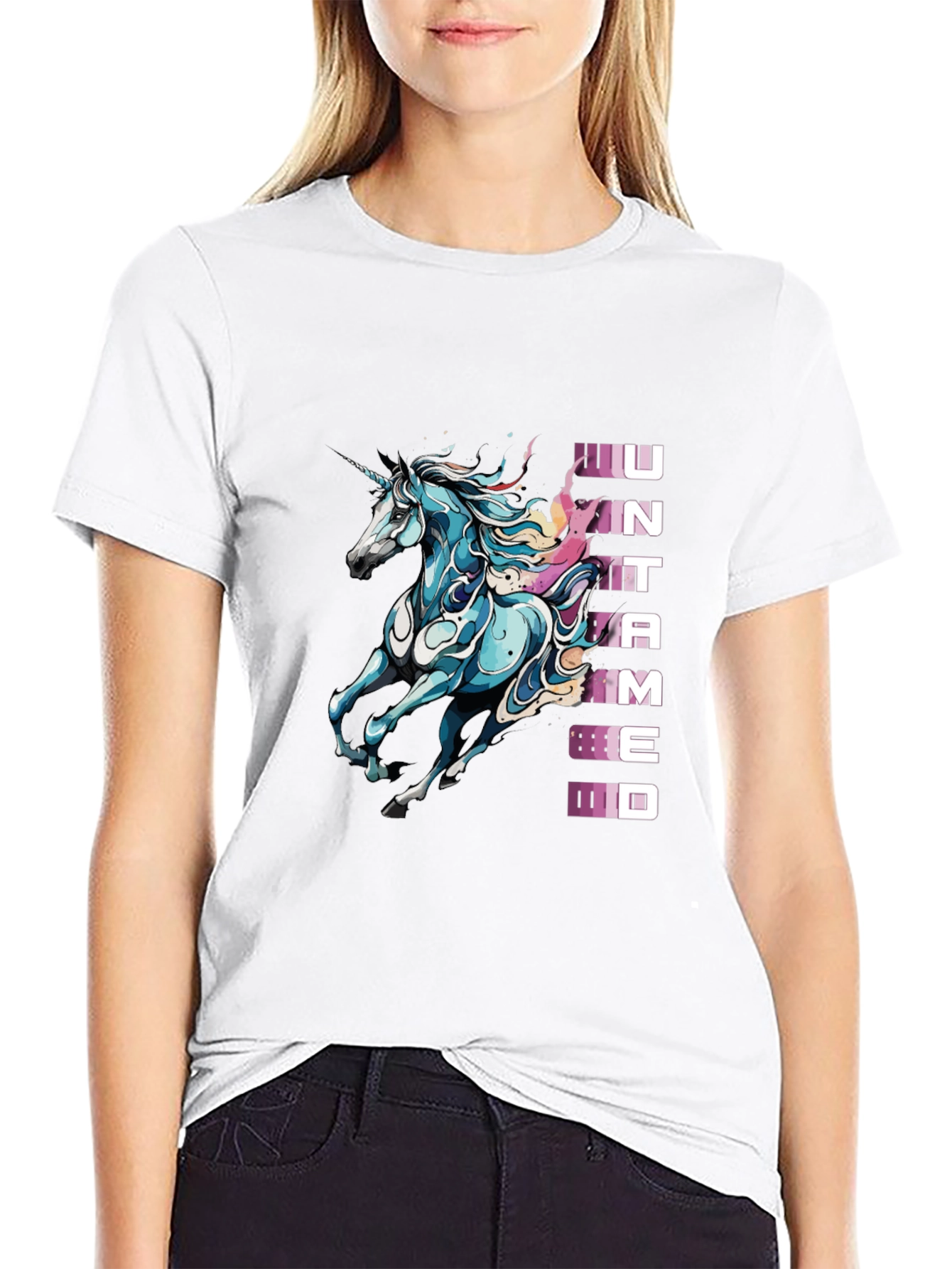 Black Untamed Unicorn Graphic Tee - Black Cotton Shirt view 9