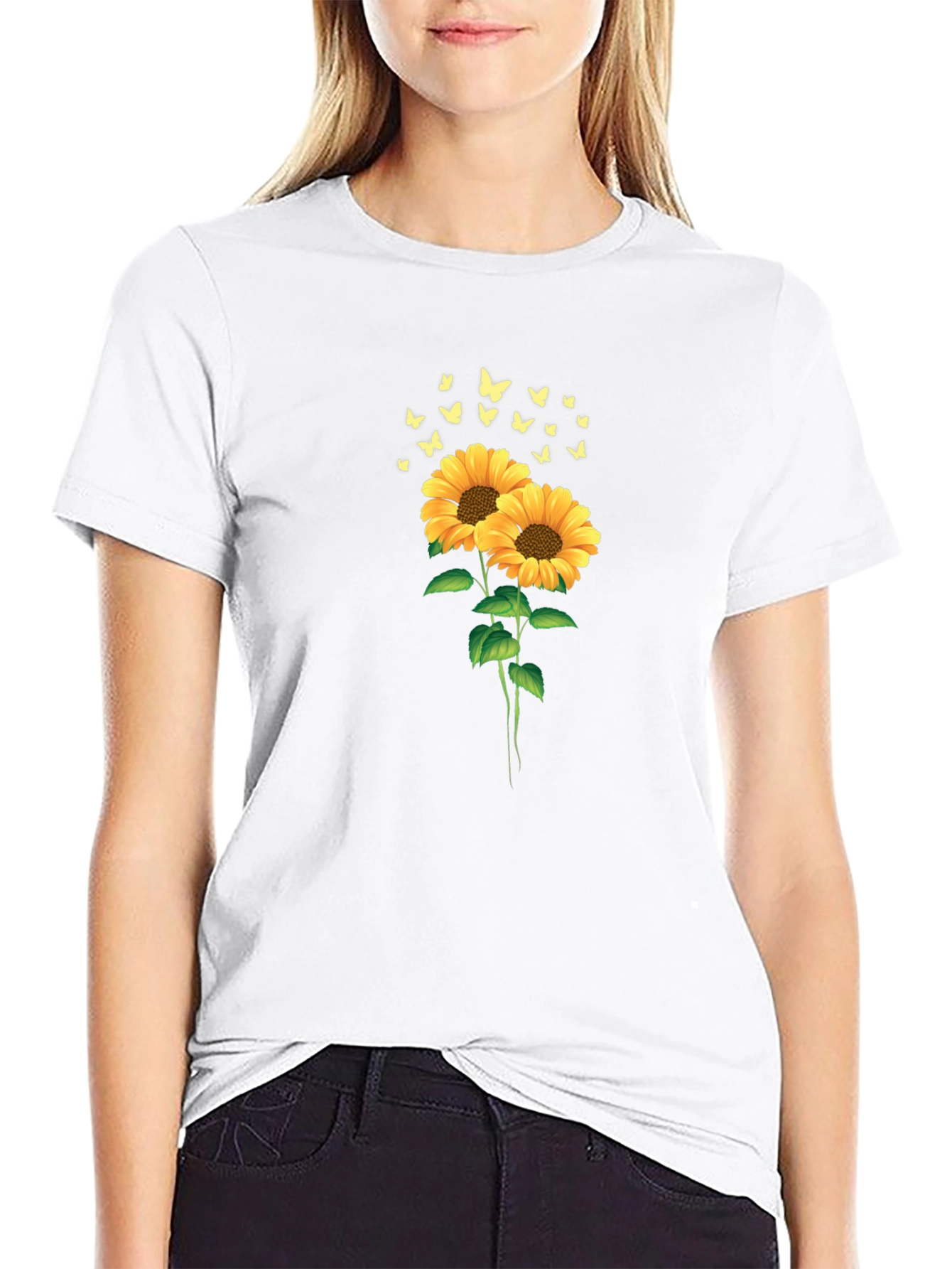 Black Sunflower Butterfly Graphic Tee view 9