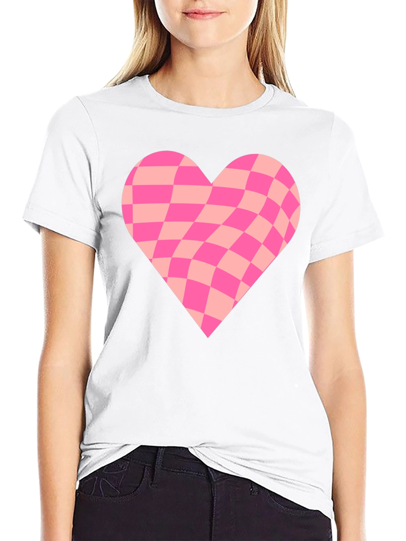 Black Warped Checkered Heart Graphic Tee - Black view 9