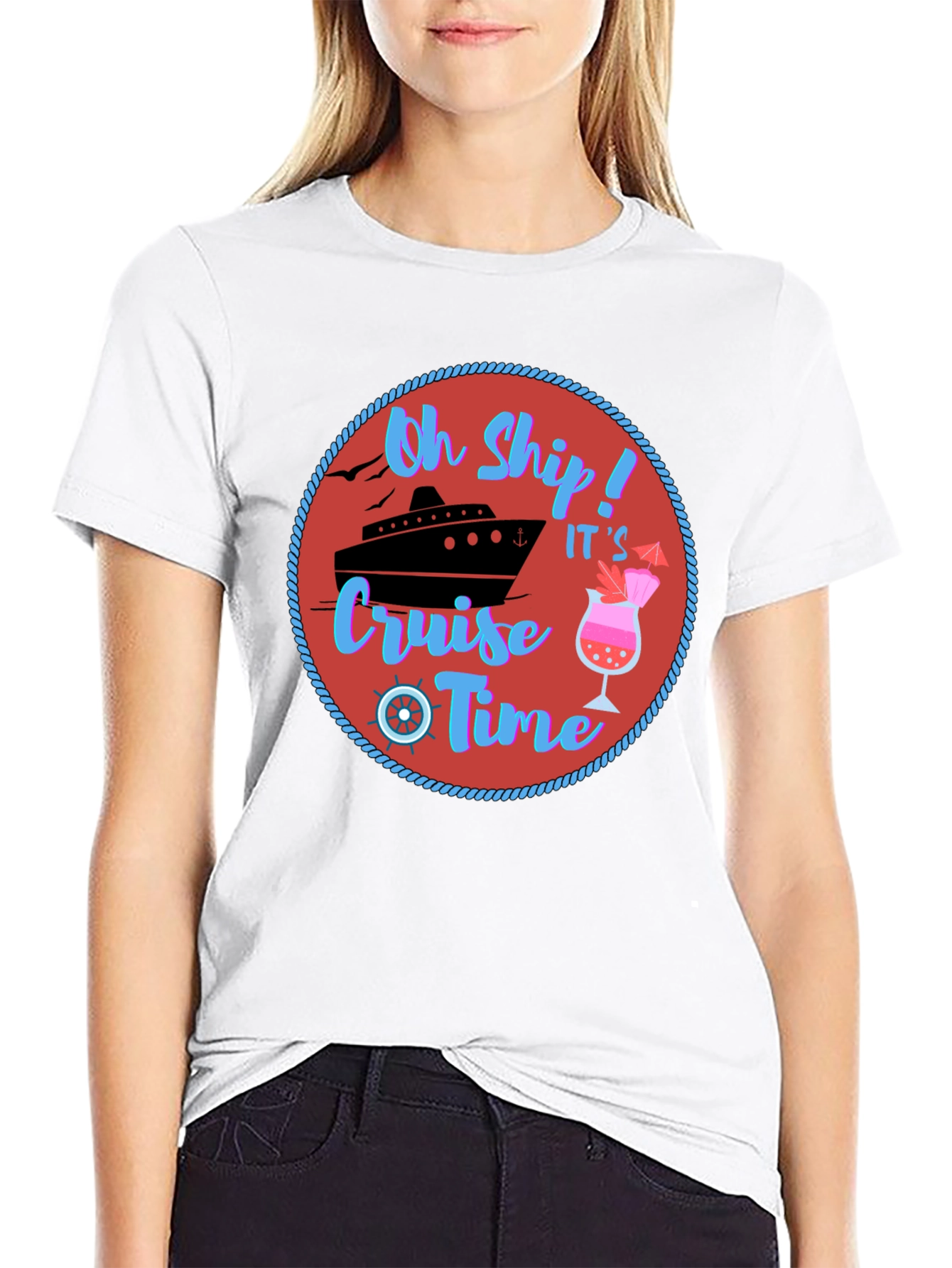Black Oh Ship Cruise Time T-Shirt - Nautical Vacation Tee view 9