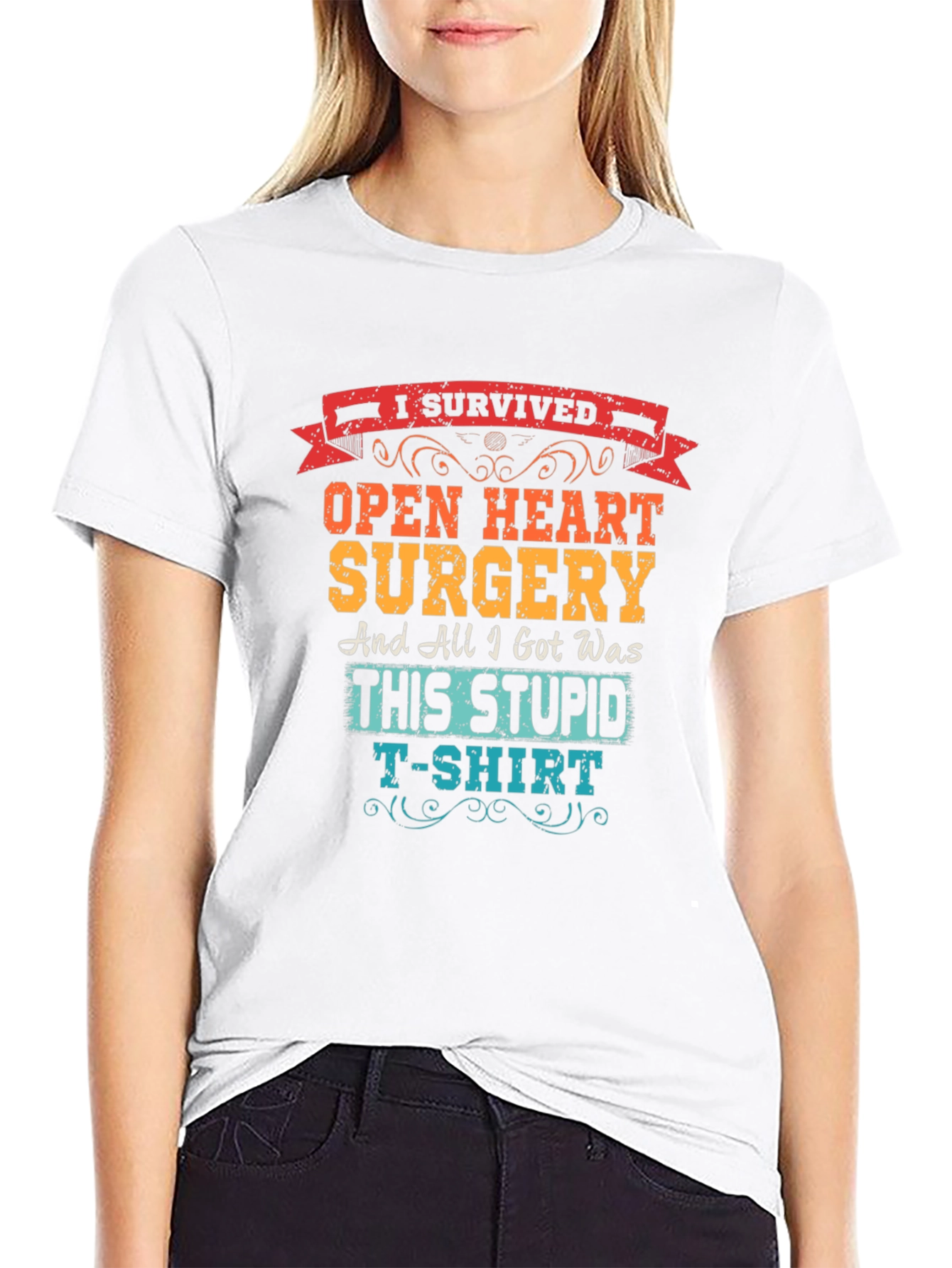 Black I Survived Open Heart Surgery T-Shirt view 9
