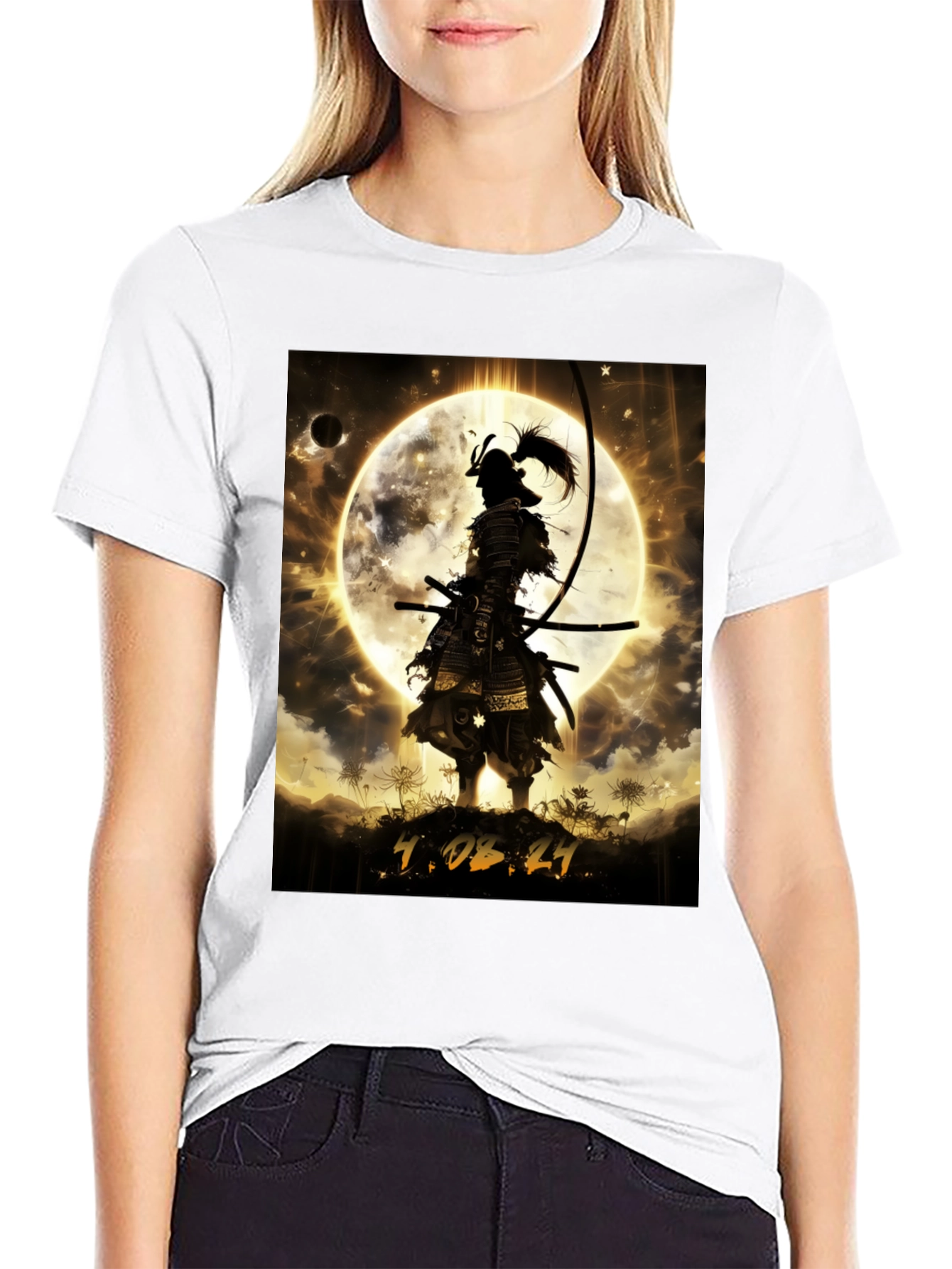 Black Samurai Moon Graphic T-Shirt - Warrior Style view 9
