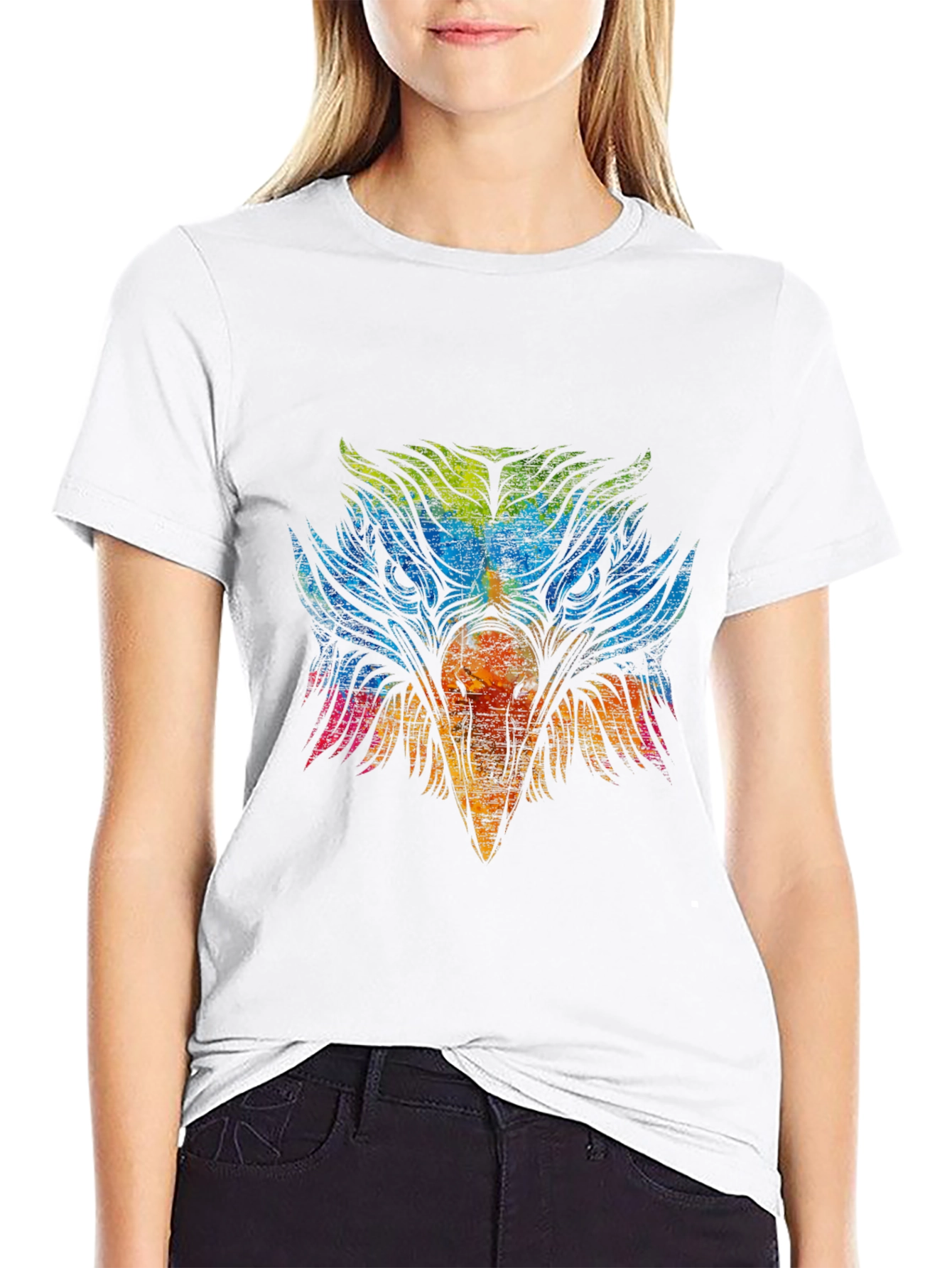 Black Colorful Eagle Graphic T-Shirt view 9