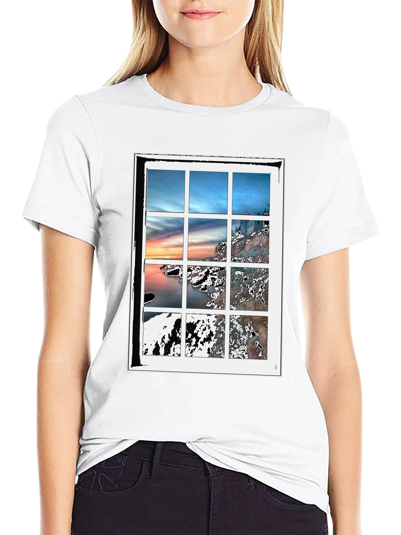 Black Scenic Window Graphic Tee - Black Cotton Blend T-Shirt view 9