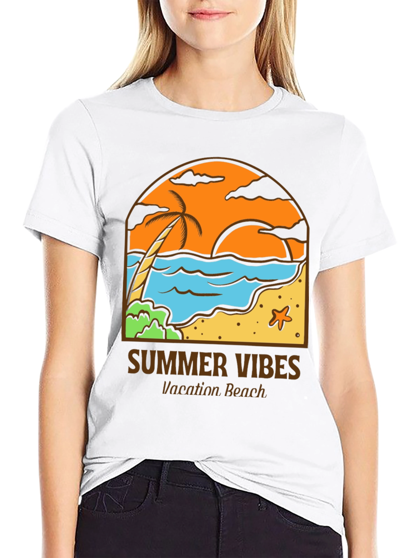 Black Summer Vibes Graphic Tee - Vacation Beach view 9
