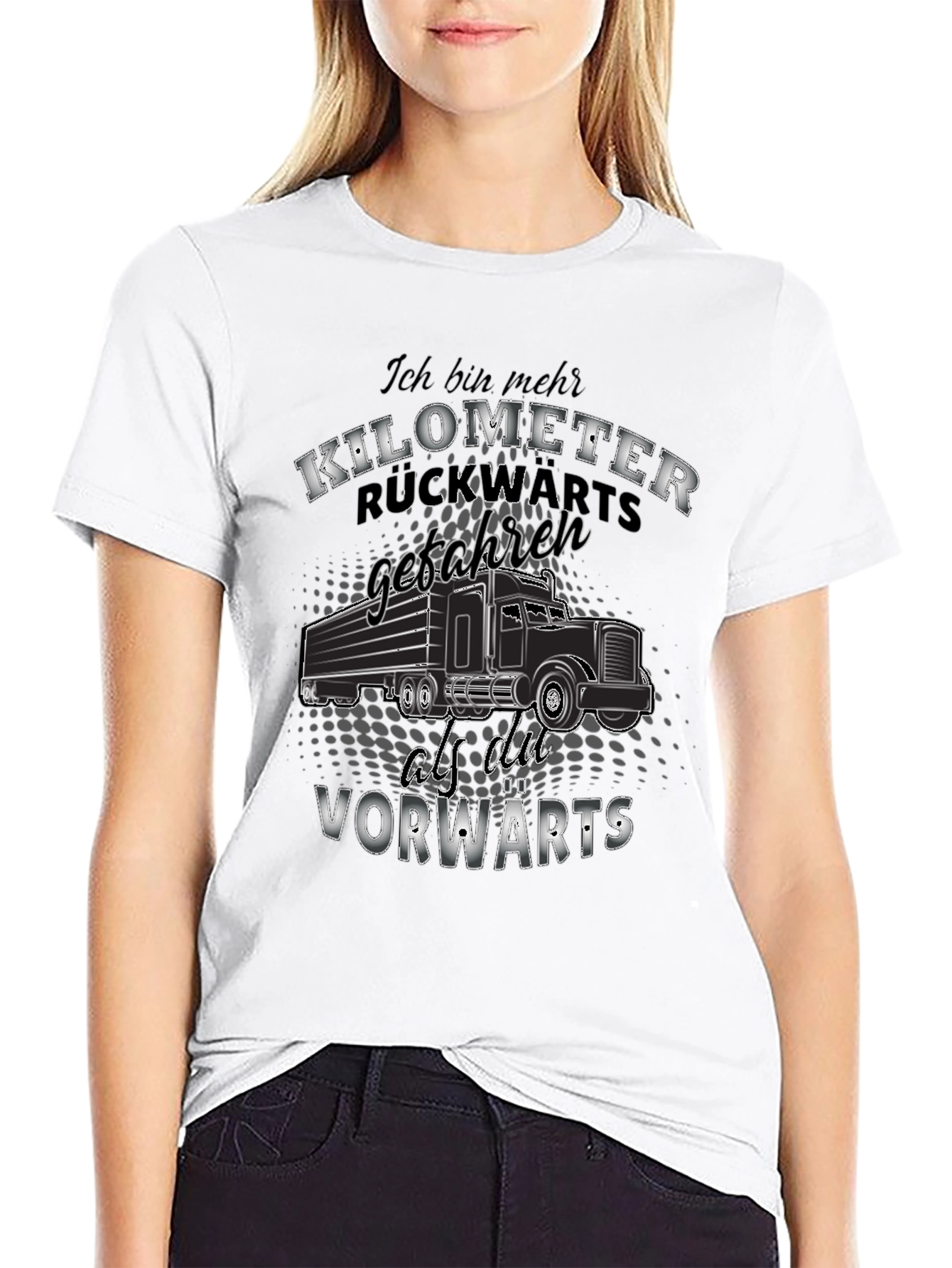 Black Kilometer Trucker Tee - German Humor T-Shirt view 9