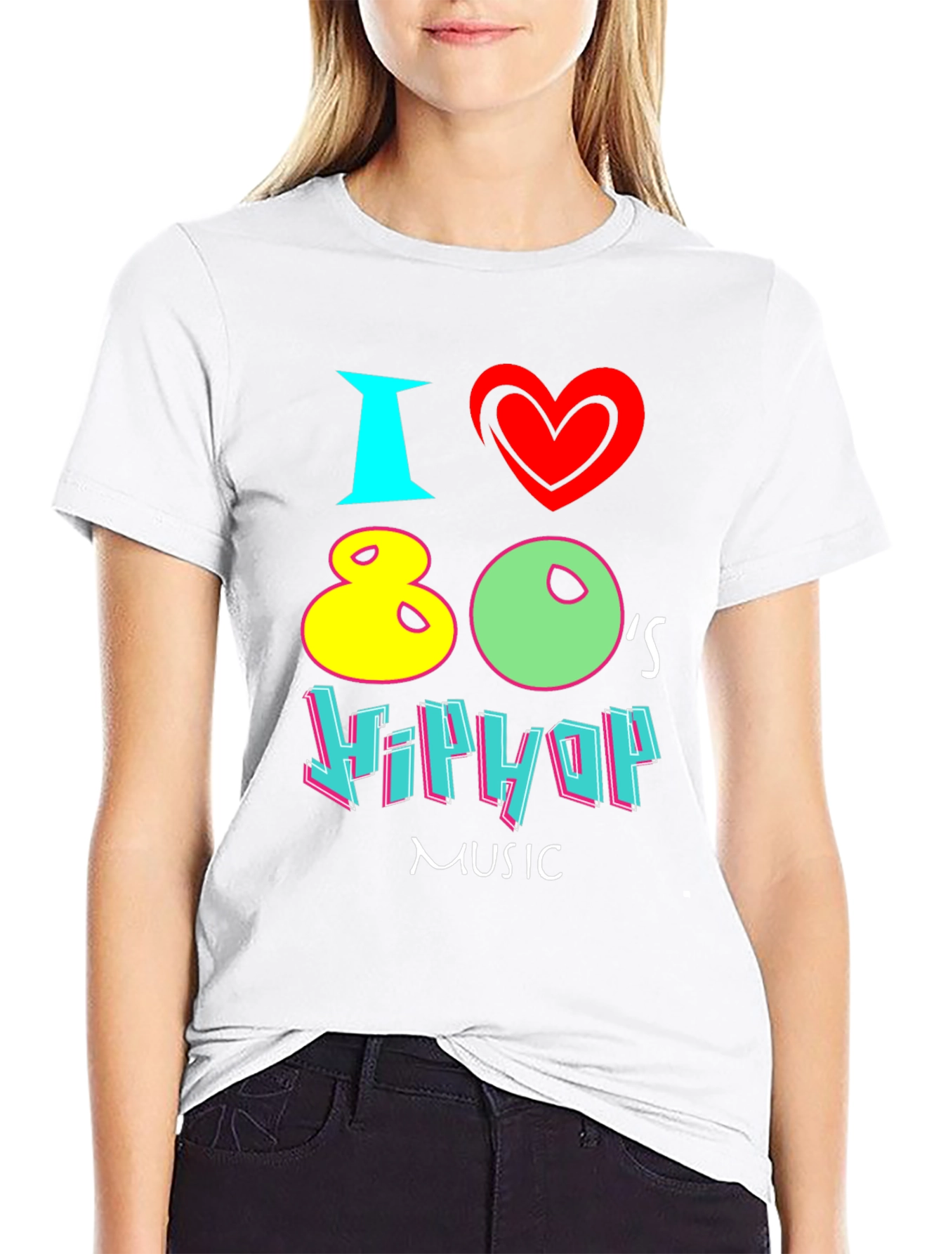 Black I Love 80's Hip Hop Music Black T-Shirt view 9