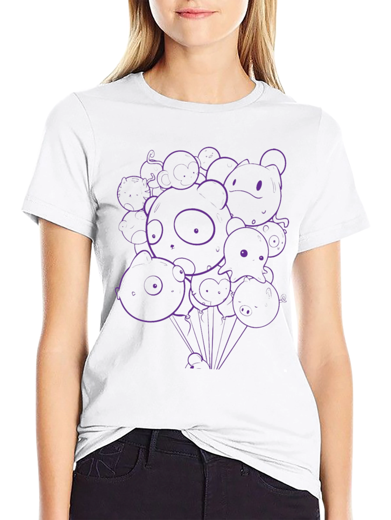 Black Cartoon Animal Balloons Graphic Tee view 9