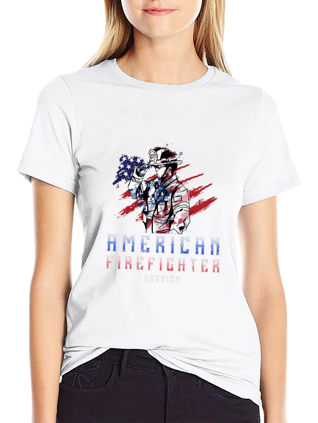 Black American Firefighter T-Shirt - Heroism Design view 9