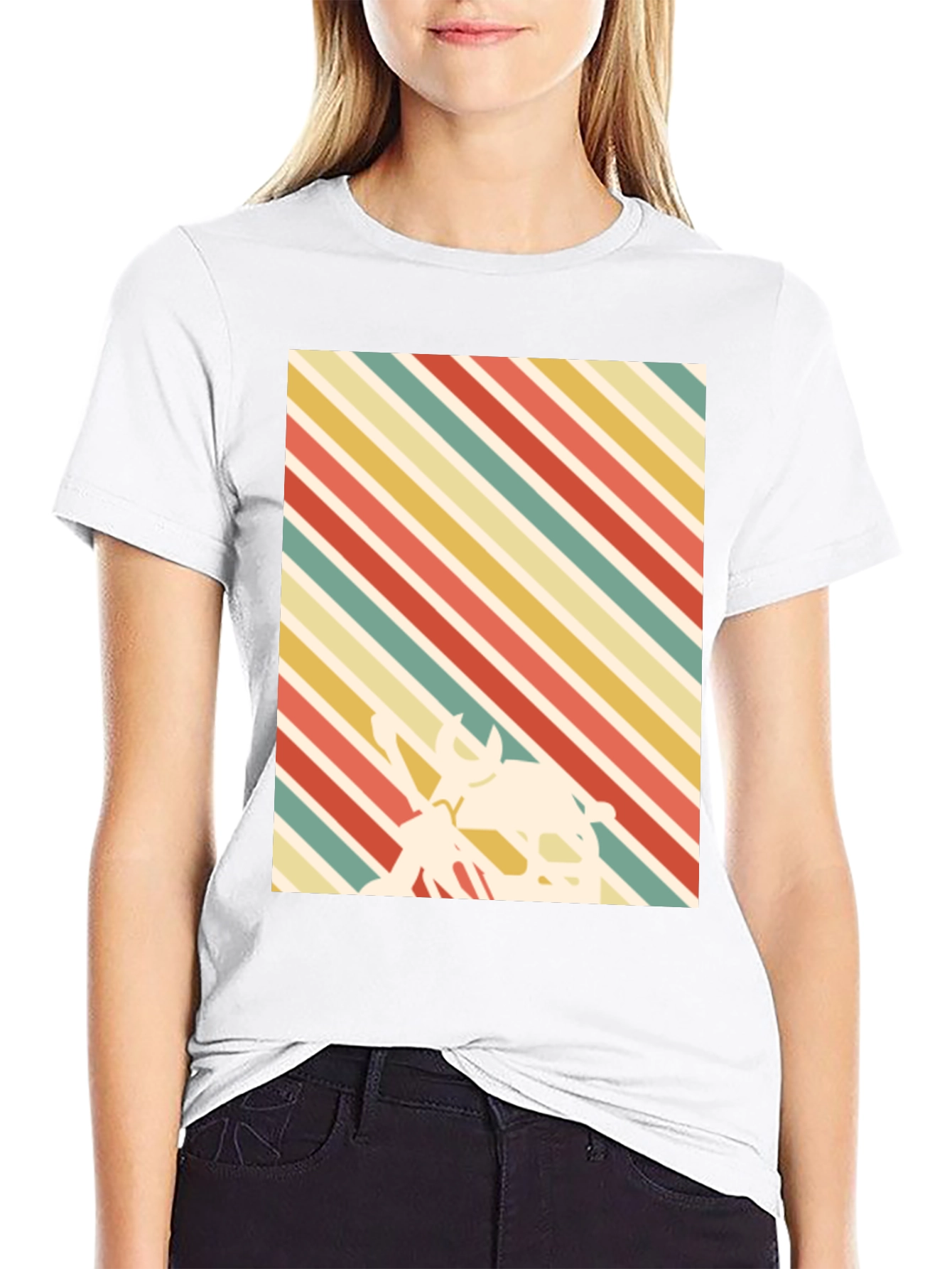 Black Retro Striped T-Shirt with Silhouette Design view 9