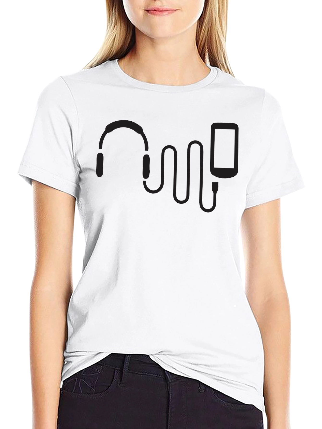 Black Headphones & Phone Graphic T-Shirt - Music Lover Tee view 9