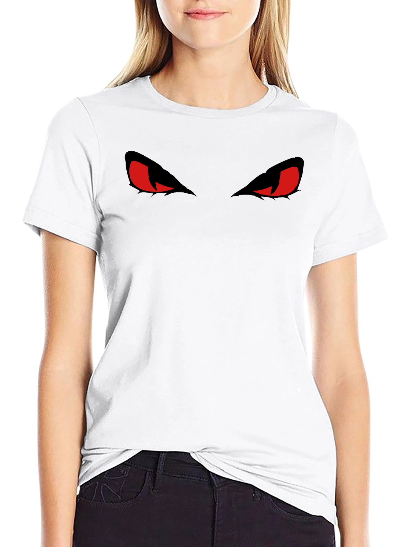 Black Men's Black T-Shirt with Red Evil Eyes Graphic view 9
