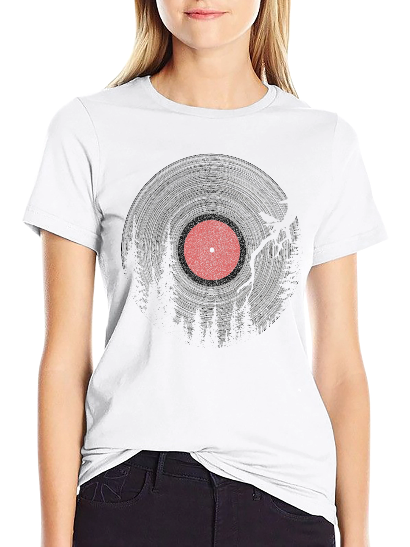 Black Retro Vinyl Record Graphic T-Shirt - Black view 9