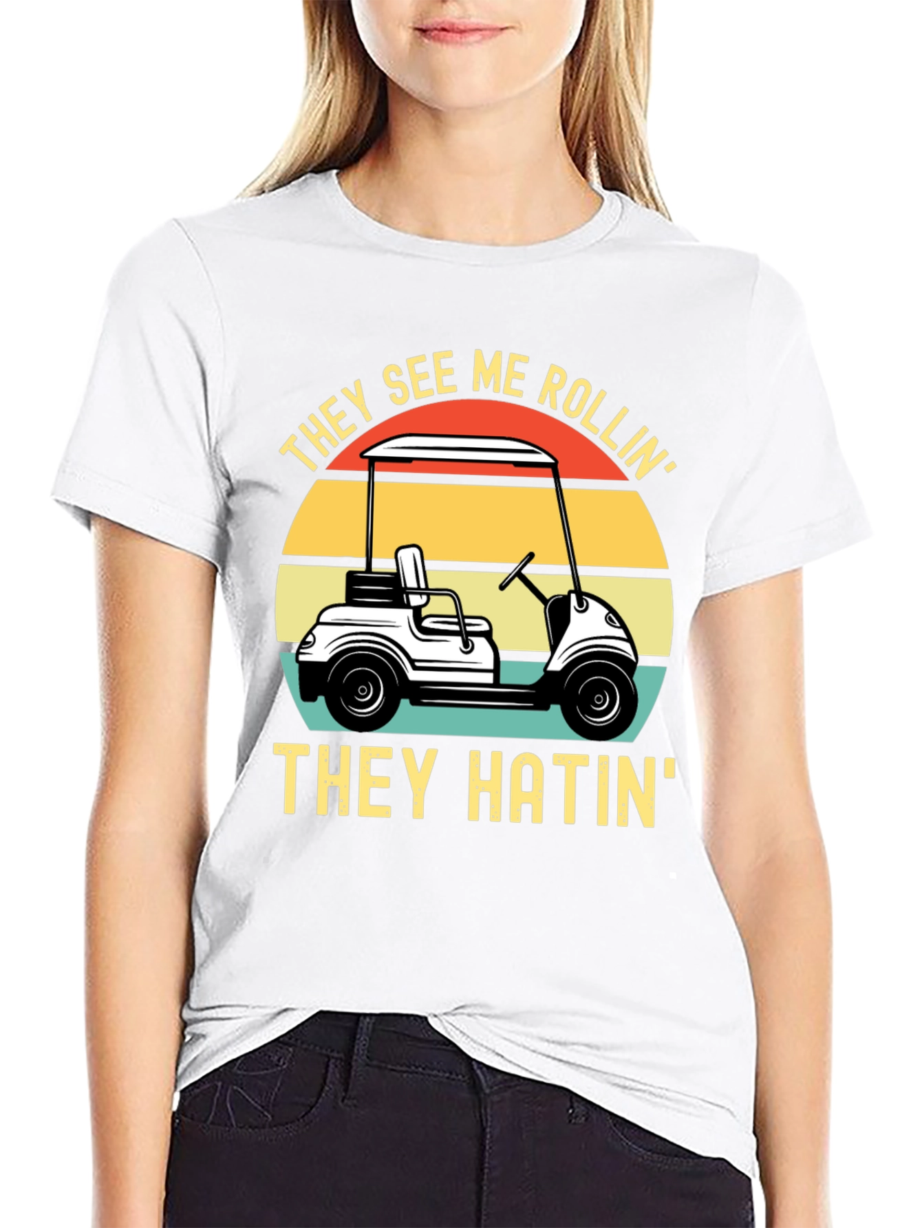 Black They See Me Rollin' T-Shirt - Golf Humor view 9