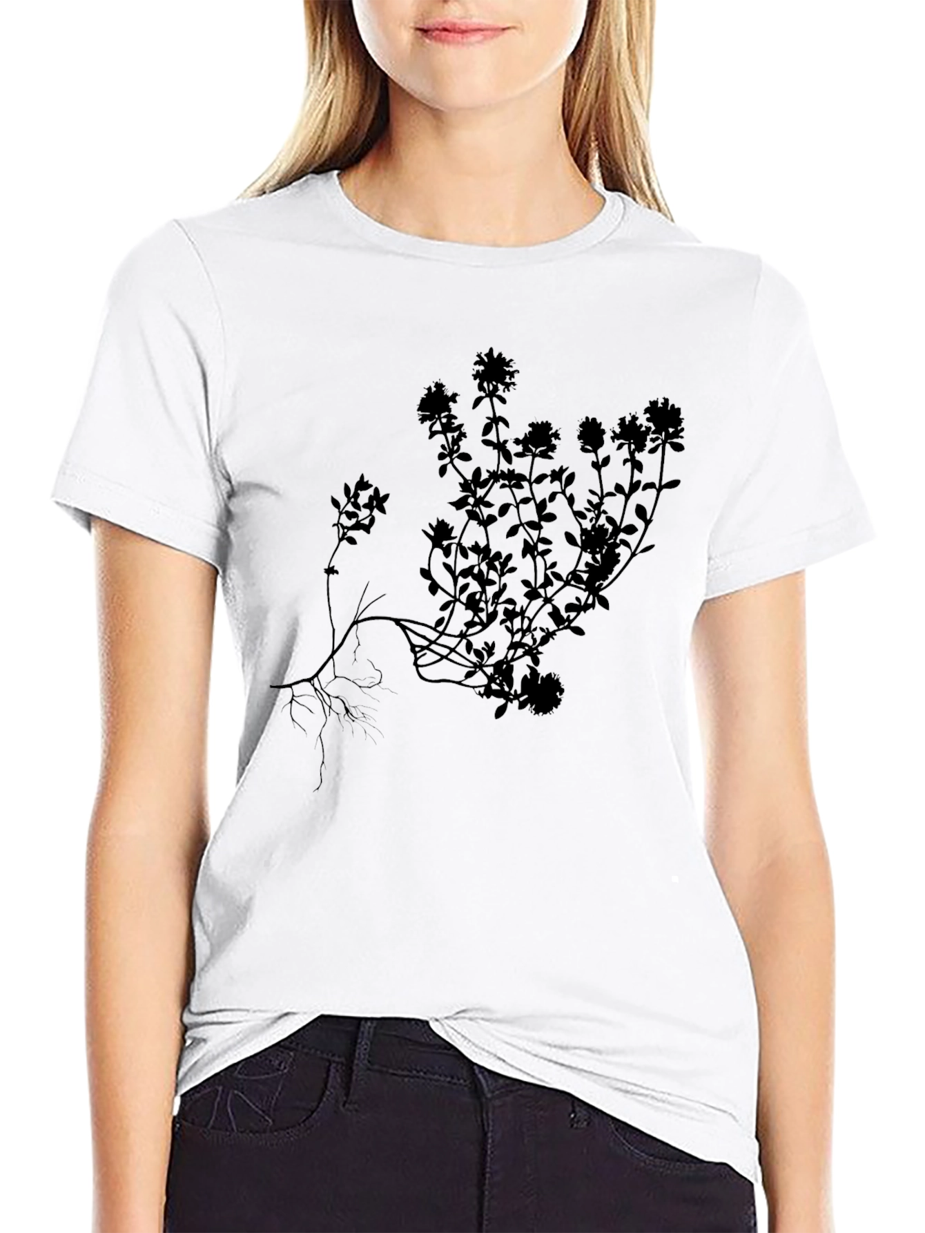 Black Botanical Silhouette Black T-Shirt view 9
