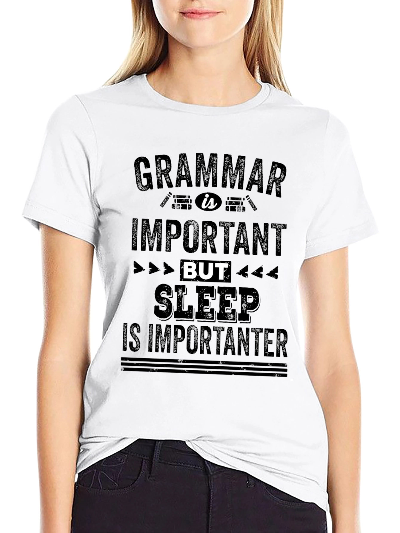 Black Funny Grammar & Sleep T-Shirt view 9