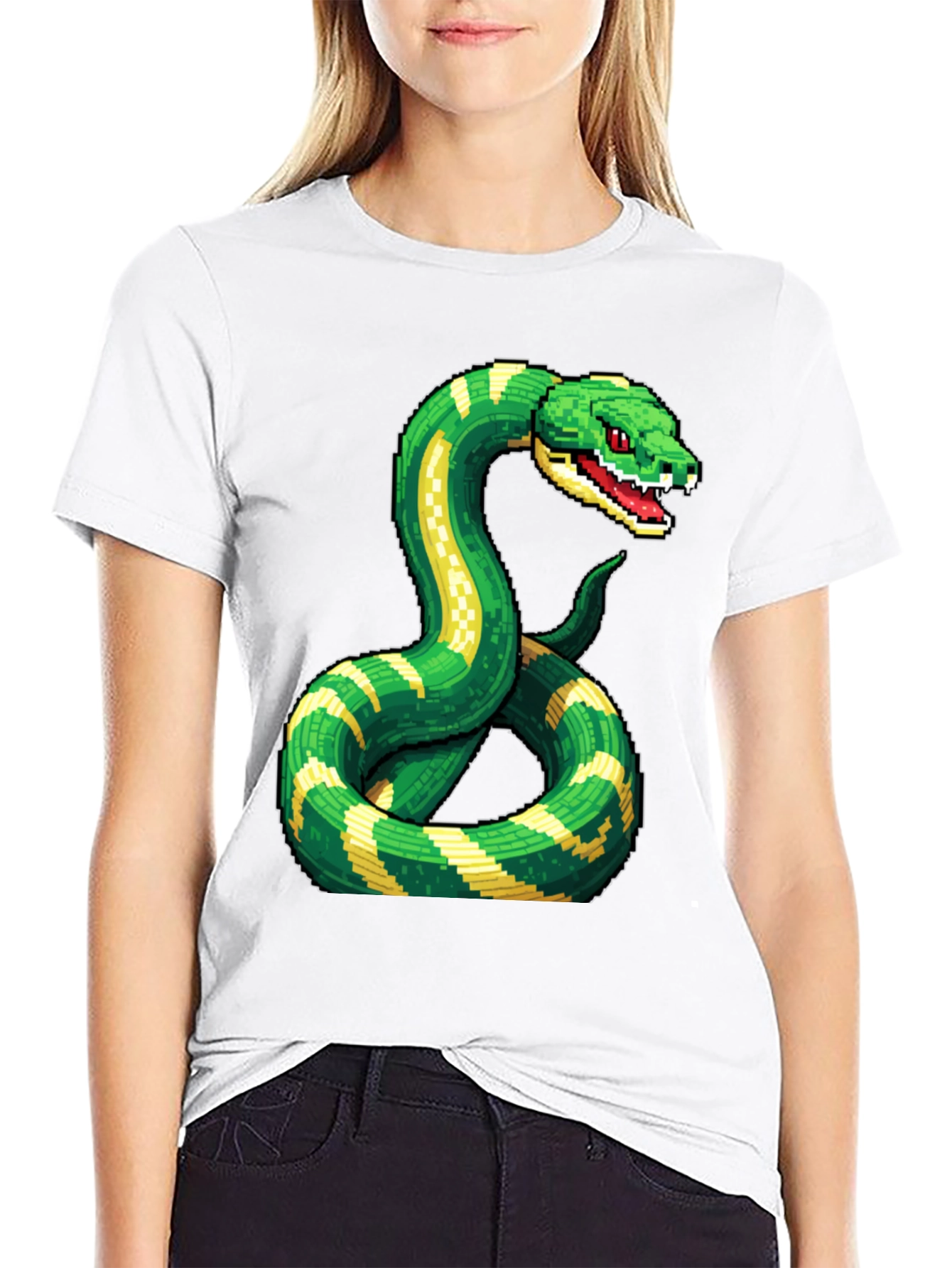 Black Pixelated Snake Graphic Tee - Gamer Style view 9